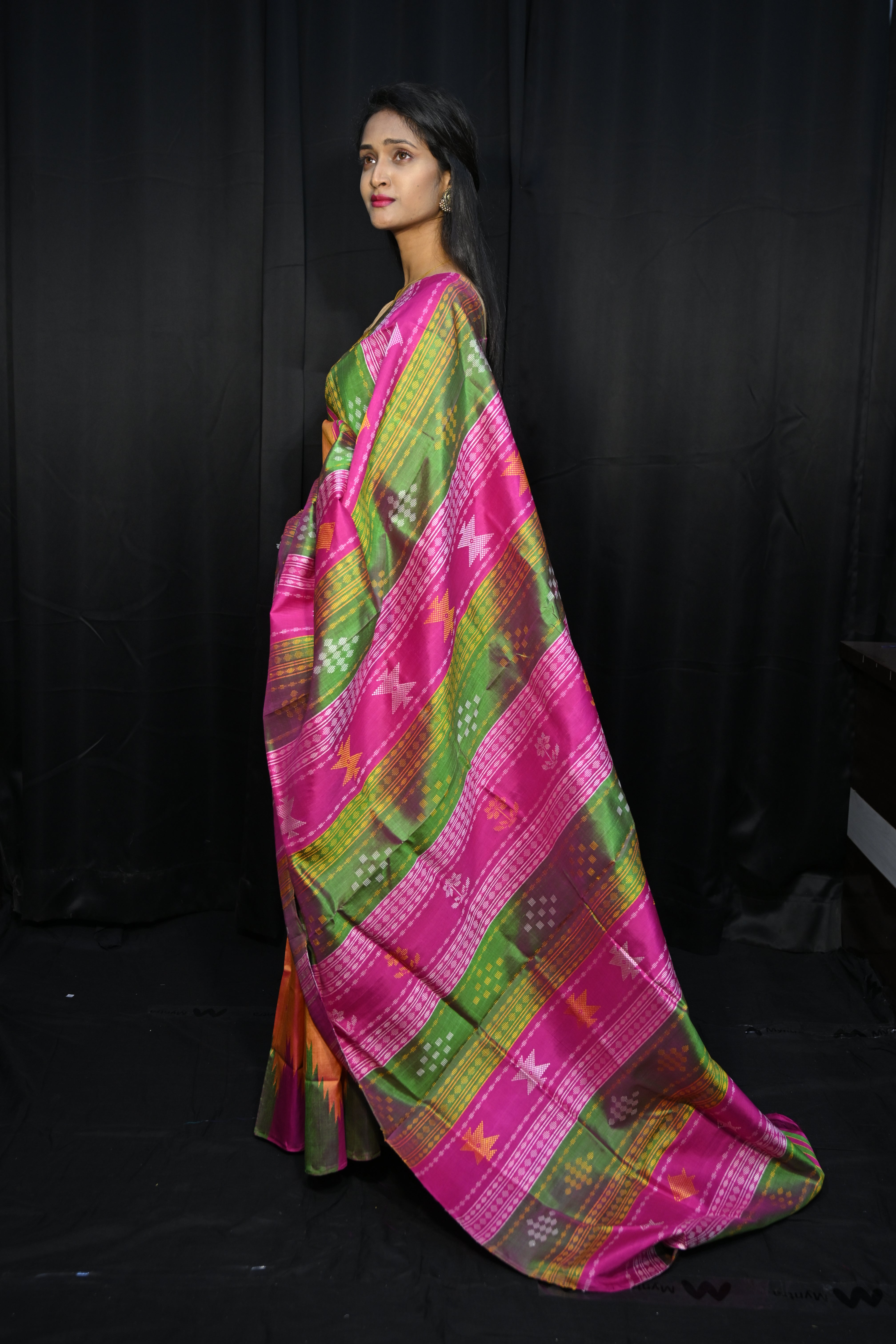 Rust Multi Colour Kumbha Double Anchal Berhampuri Silk Saree