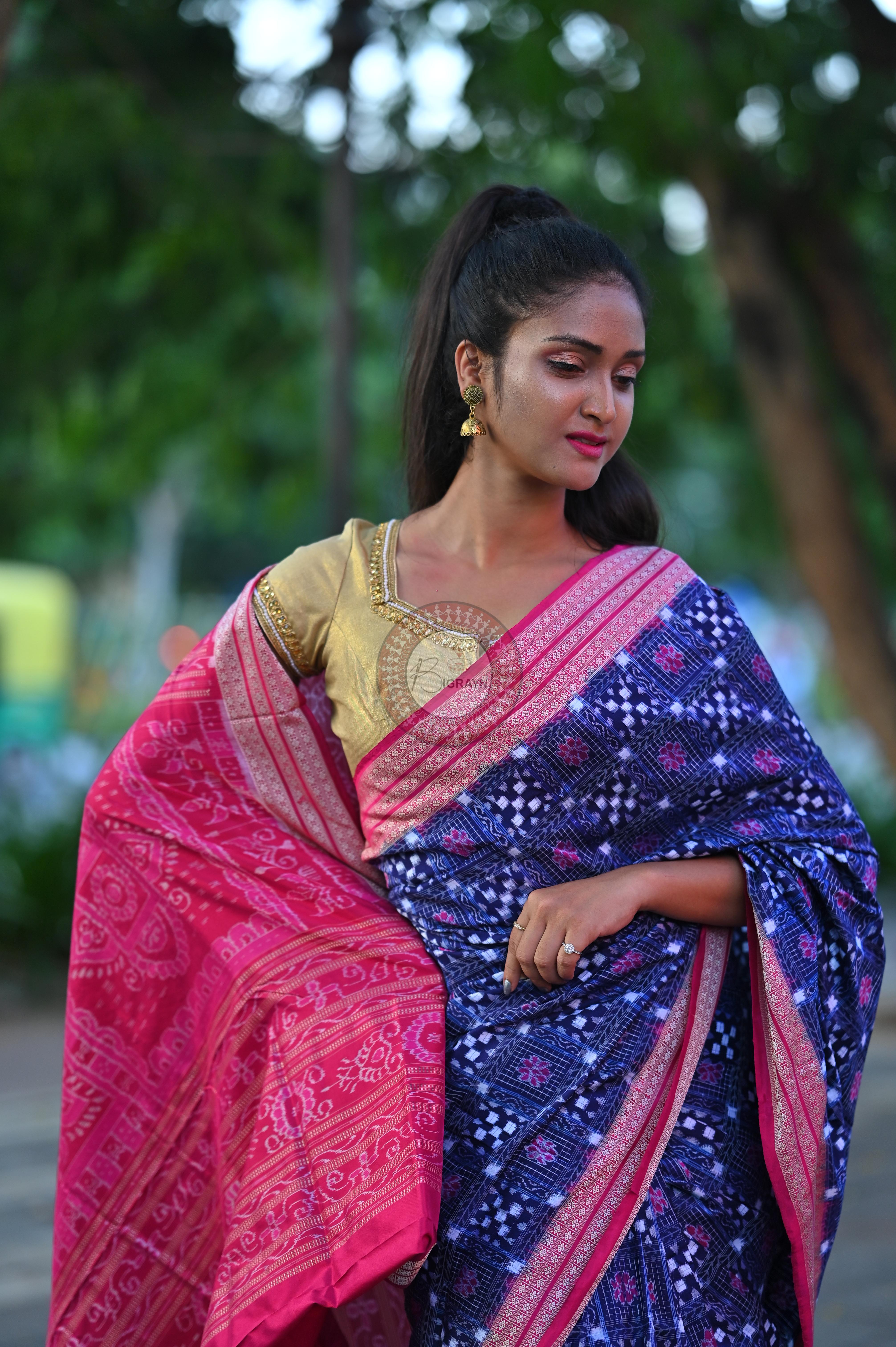Purple Magenta Small Pasapali Sambalpuri Silk Saree