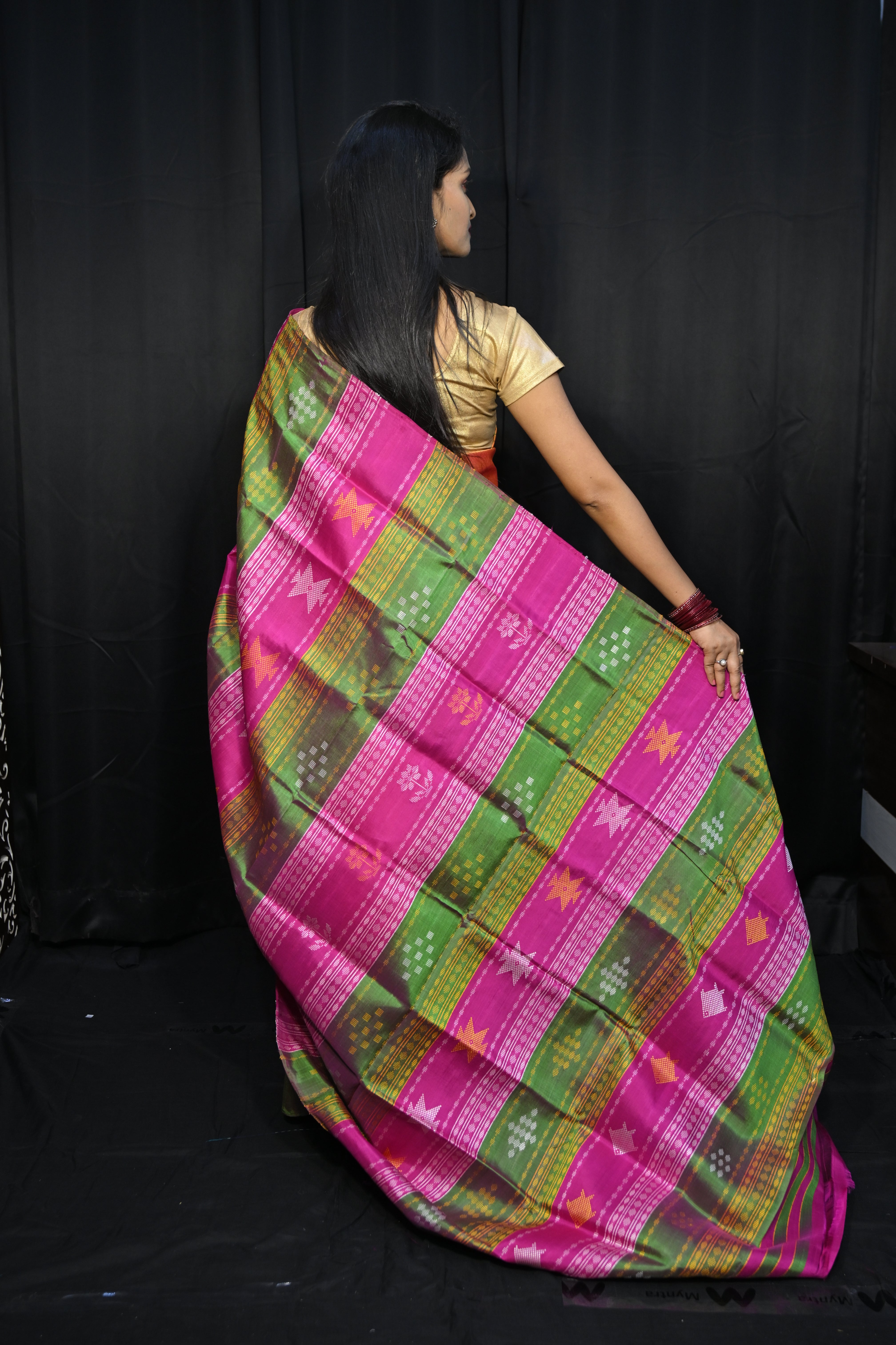 Rust Multi Colour Kumbha Double Anchal Berhampuri Silk Saree