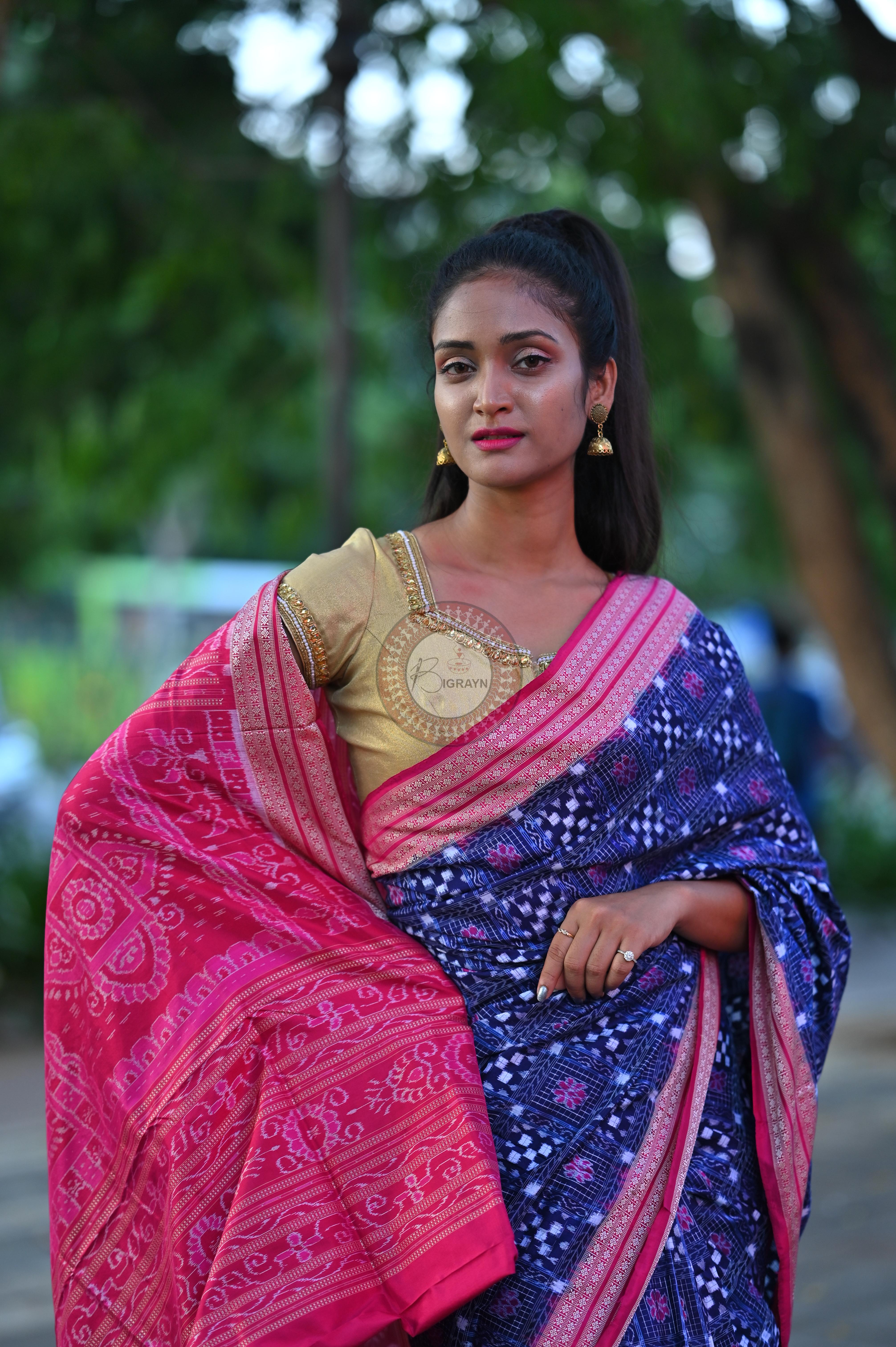 Purple Magenta Small Pasapali Sambalpuri Silk Saree