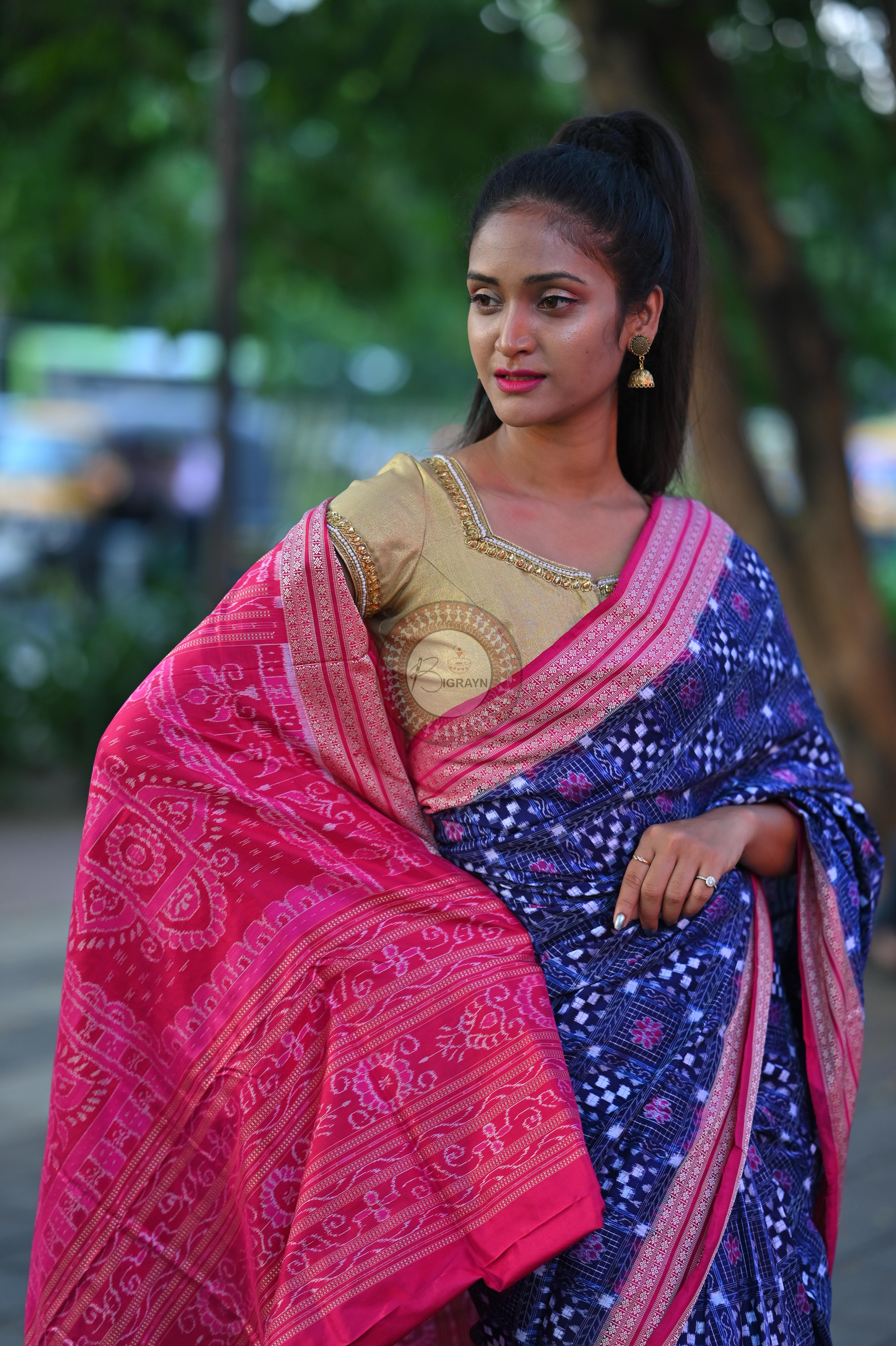 Purple Magenta Small Pasapali Sambalpuri Silk Saree