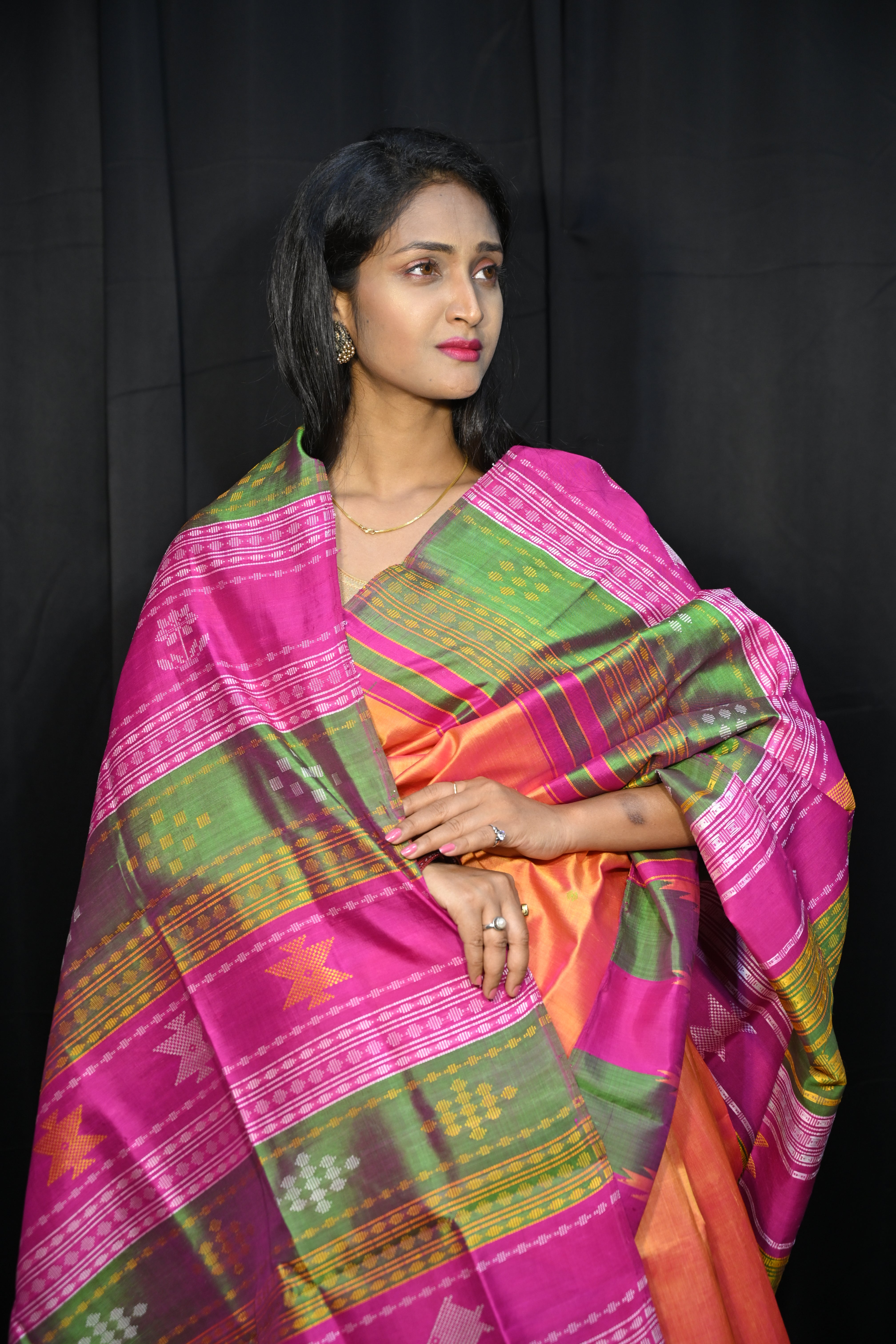 Rust Multi Colour Kumbha Double Anchal Berhampuri Silk Saree
