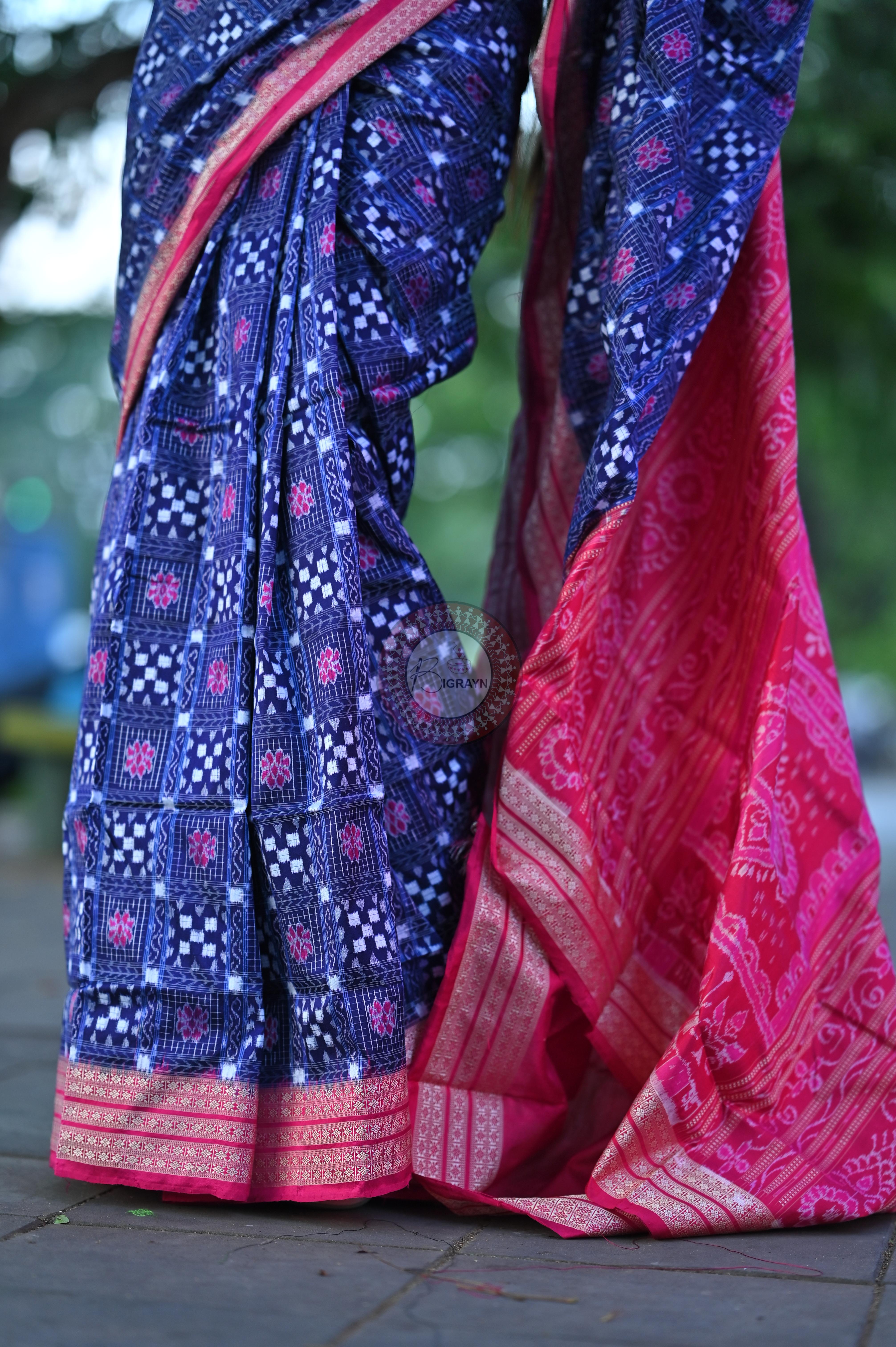 Purple Magenta Small Pasapali Sambalpuri Silk Saree