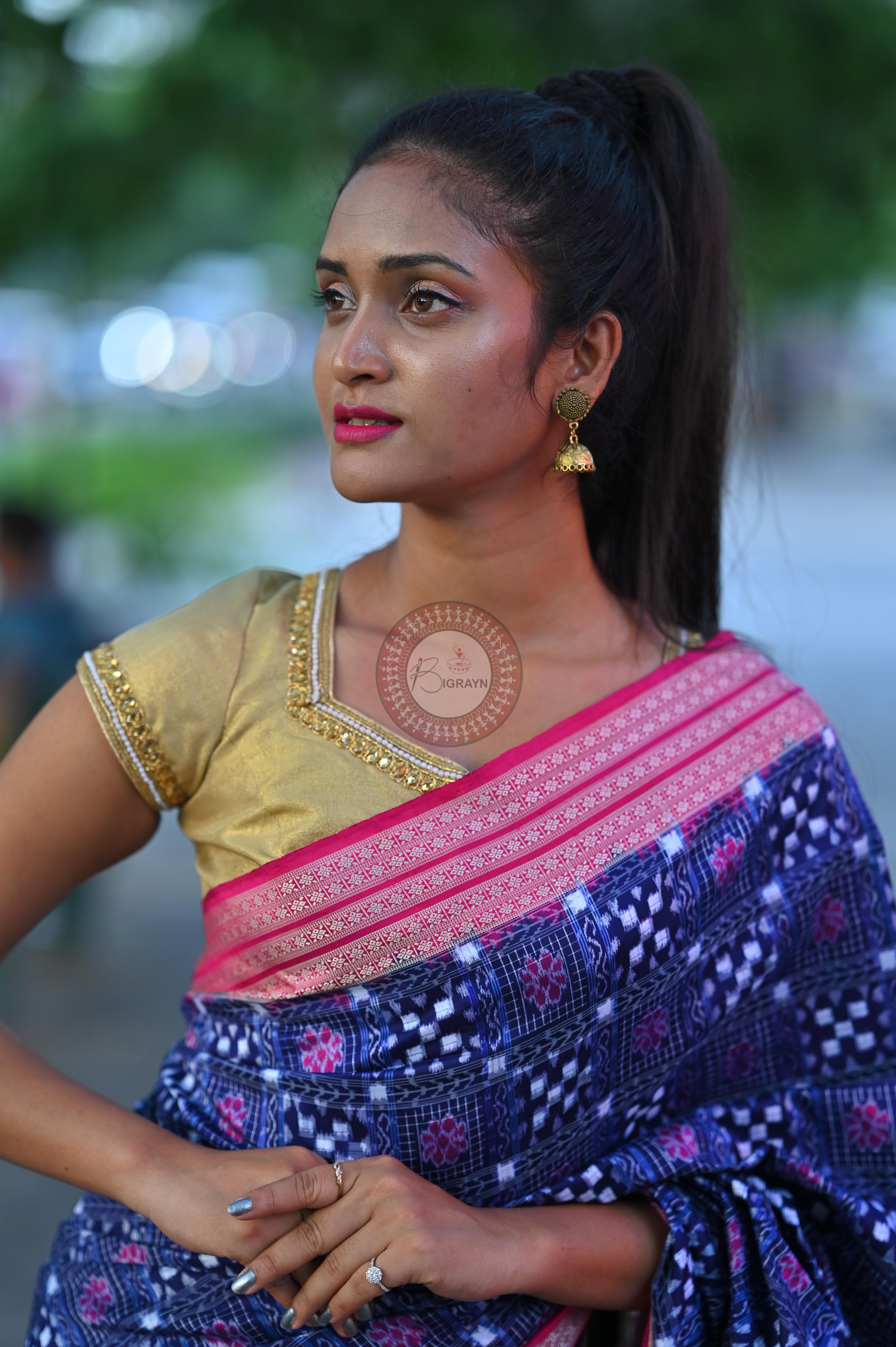 Purple Magenta Small Pasapali Sambalpuri Silk Saree