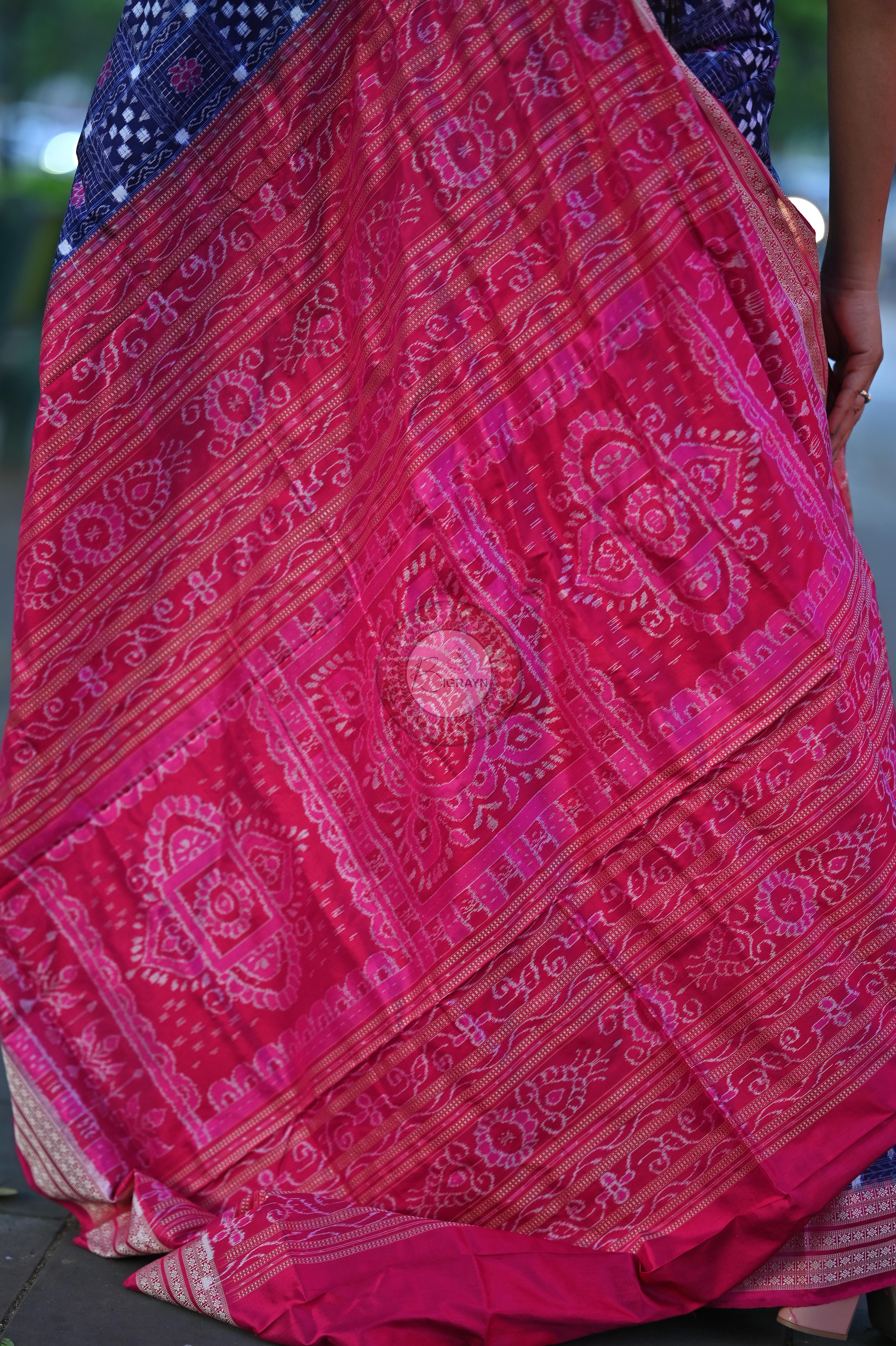 Purple Magenta Small Pasapali Sambalpuri Silk Saree