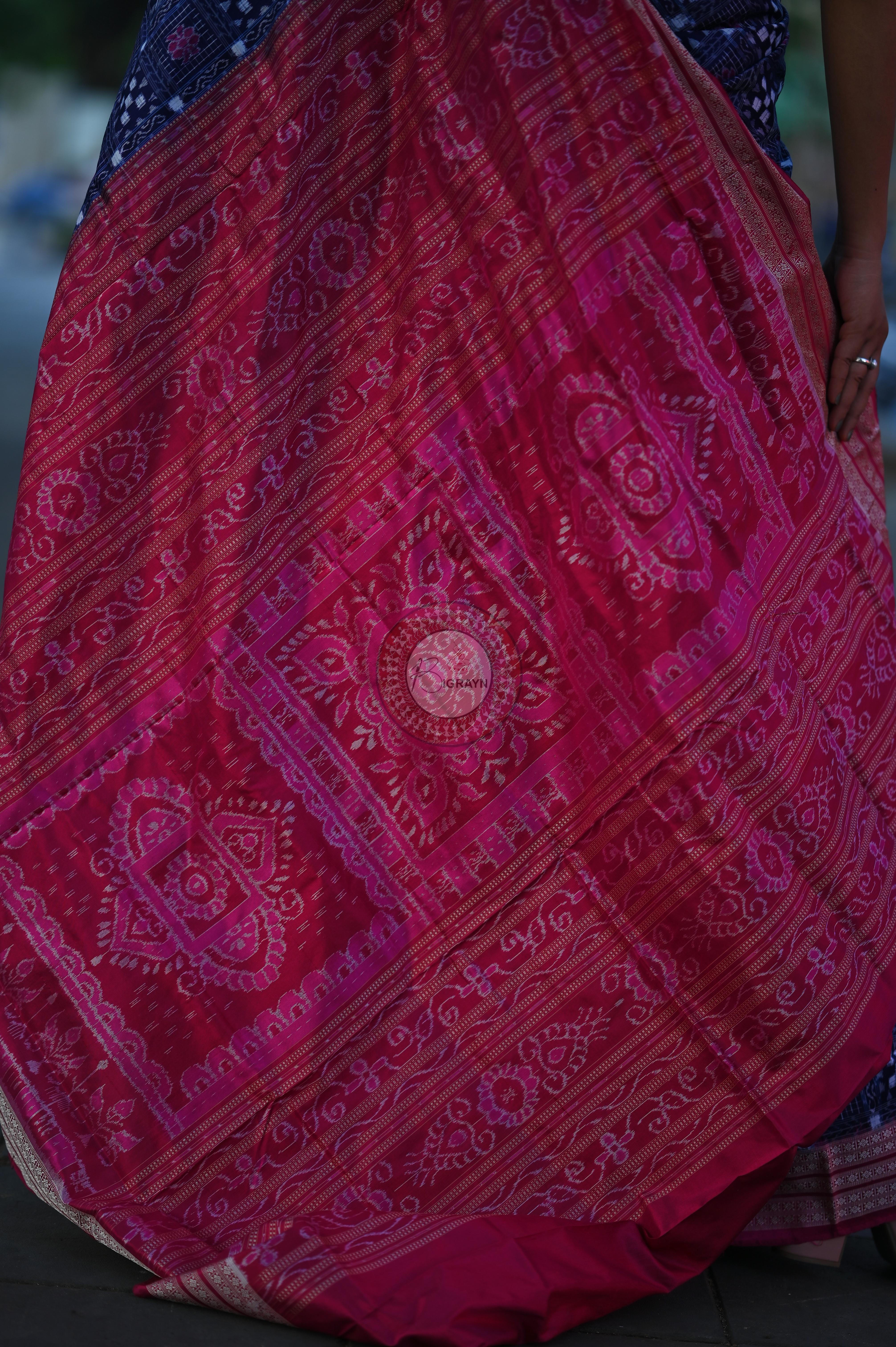 Purple Magenta Small Pasapali Sambalpuri Silk Saree