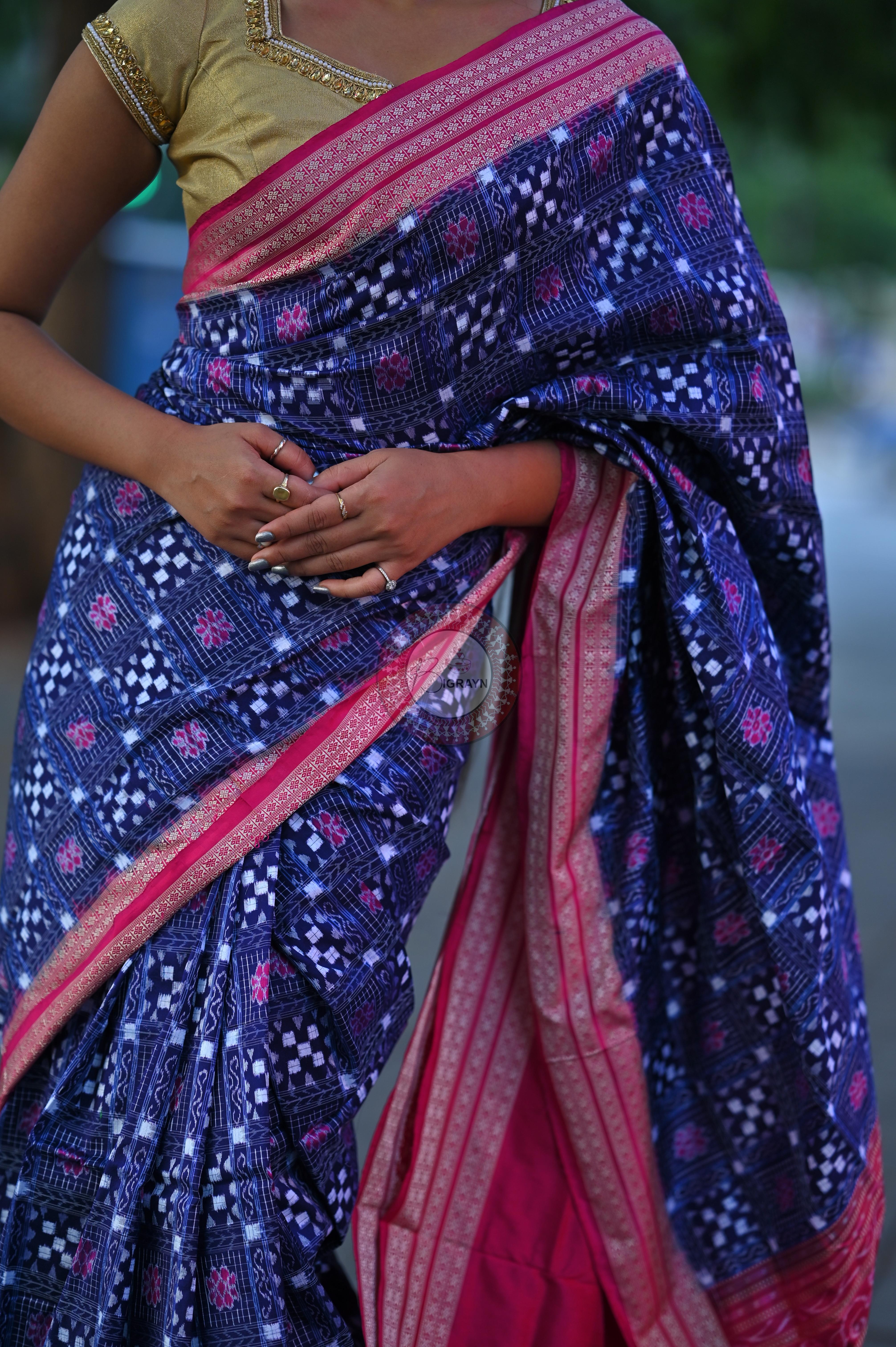 Purple Magenta Small Pasapali Sambalpuri Silk Saree