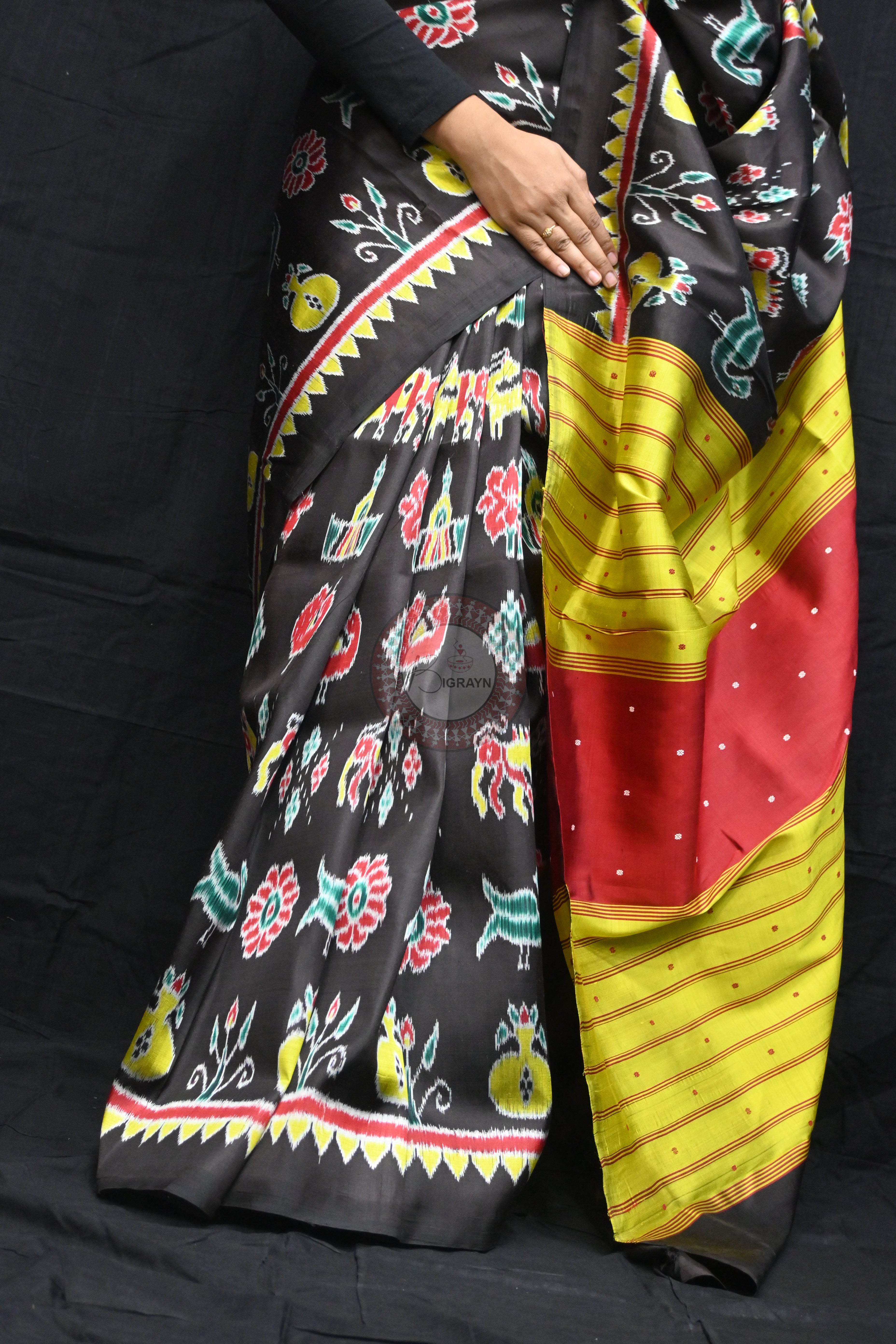 Black Nabarangi Motifs Mulberry Silk Saree