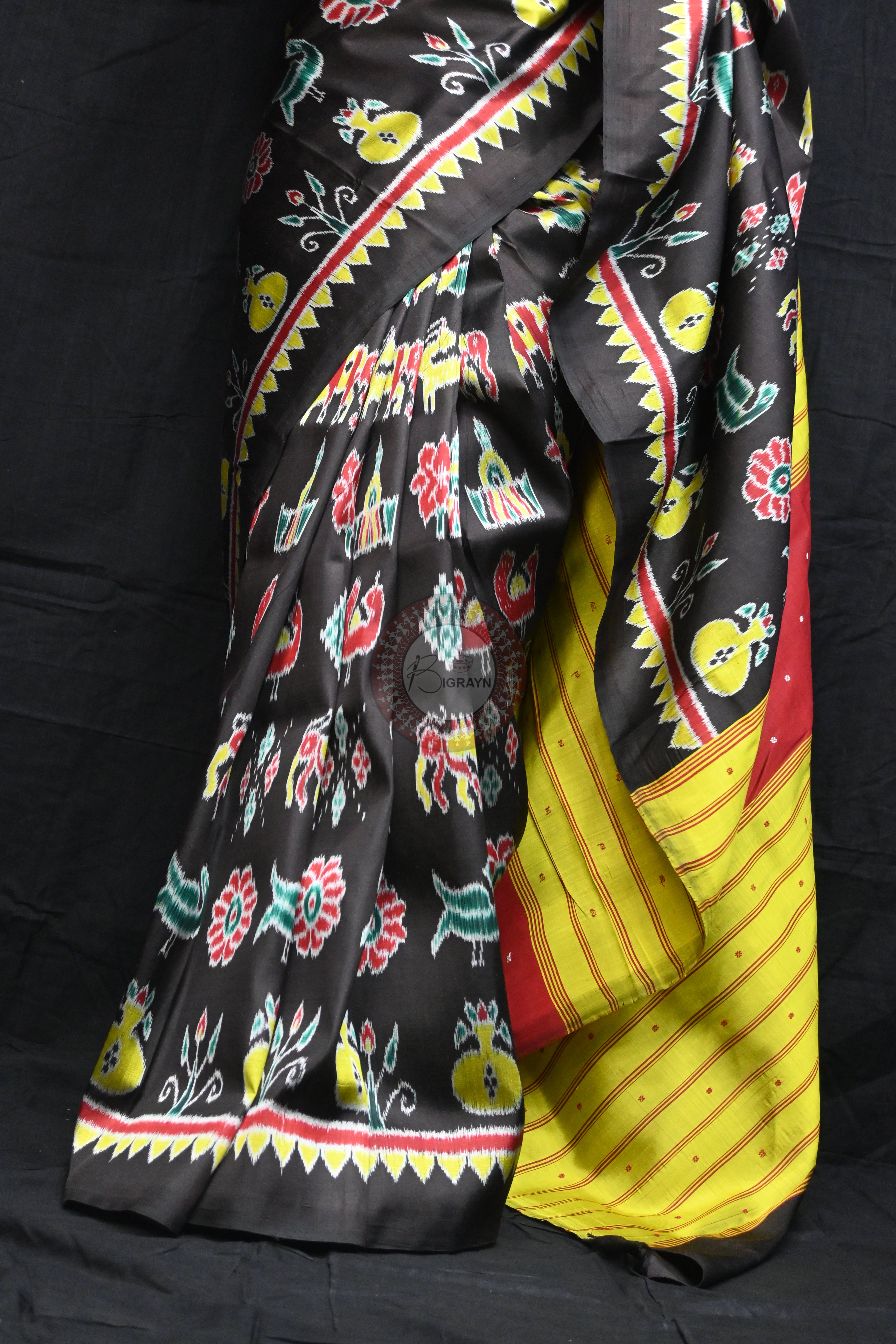 Black Nabarangi Motifs Mulberry Silk Saree