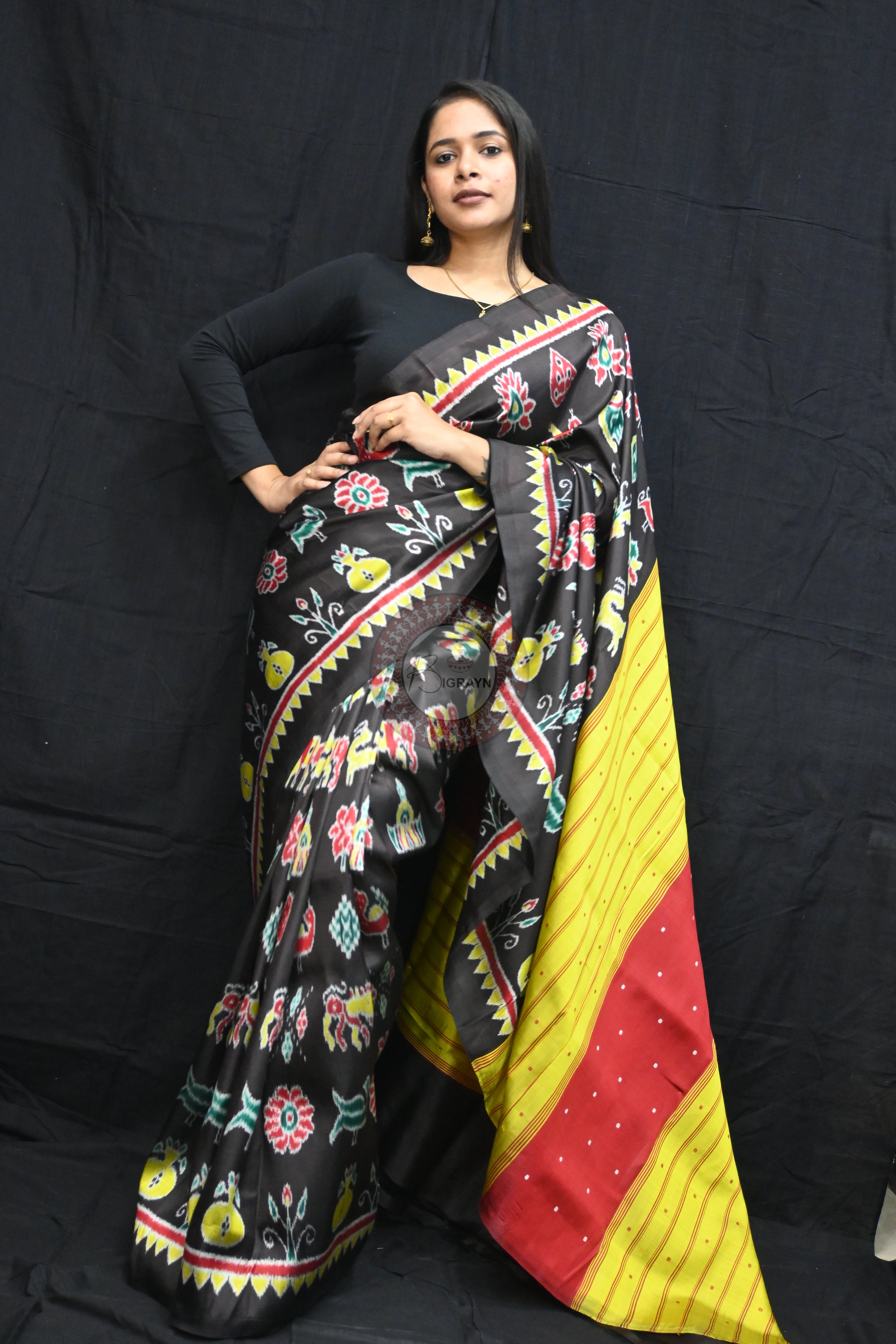 Black Nabarangi Motifs Mulberry Silk Saree