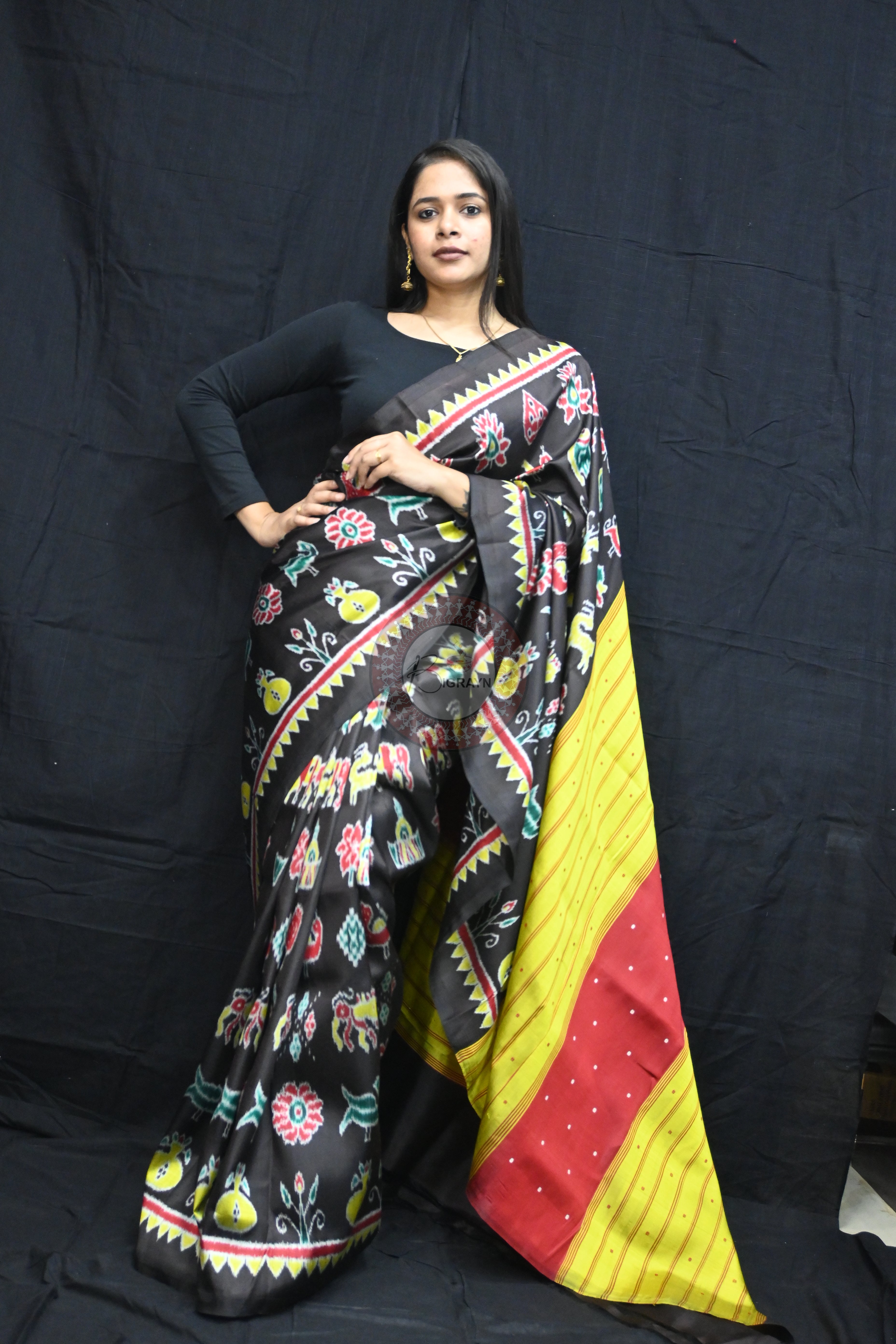 Black Nabarangi Motifs Mulberry Silk Saree