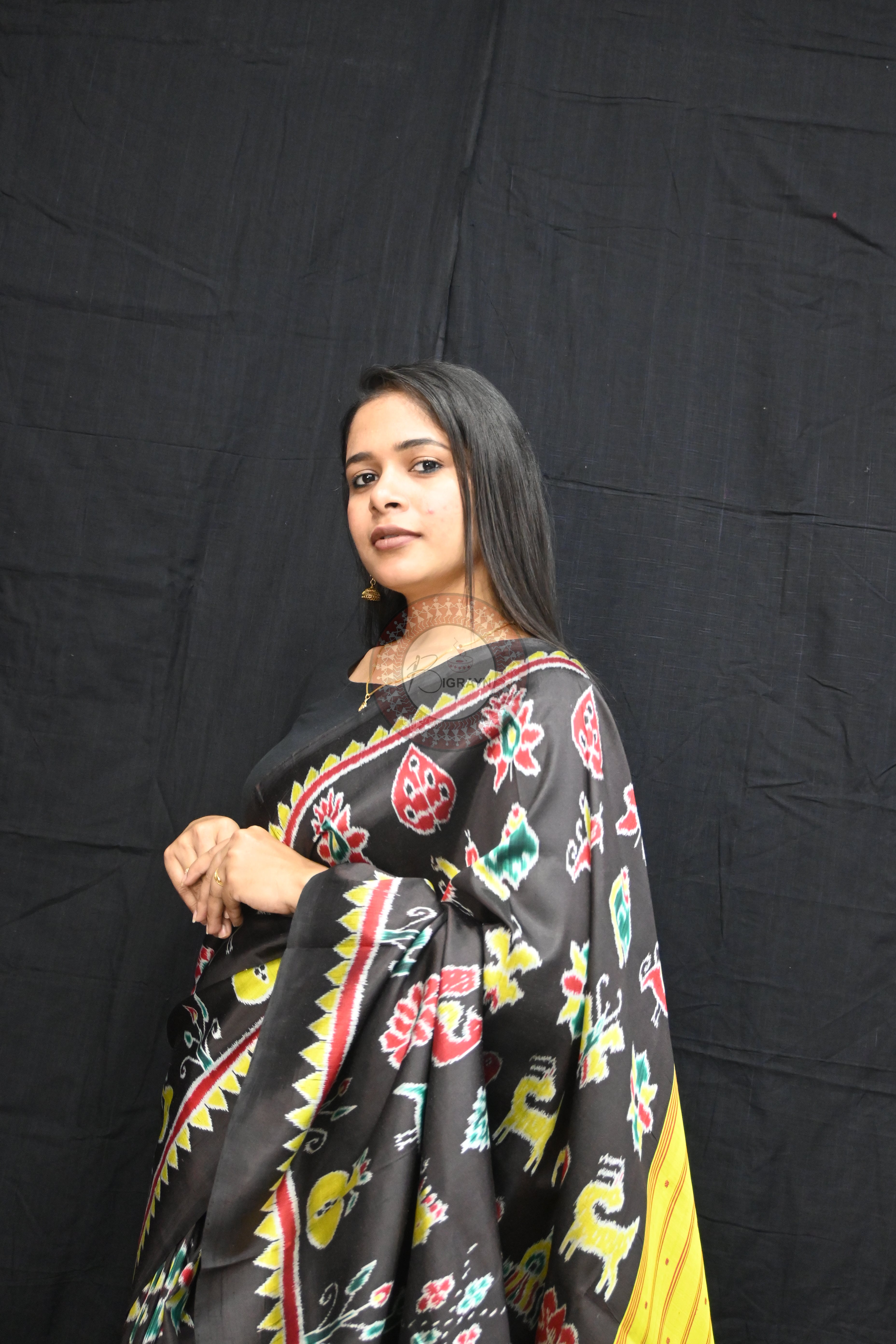 Black Nabarangi Motifs Mulberry Silk Saree