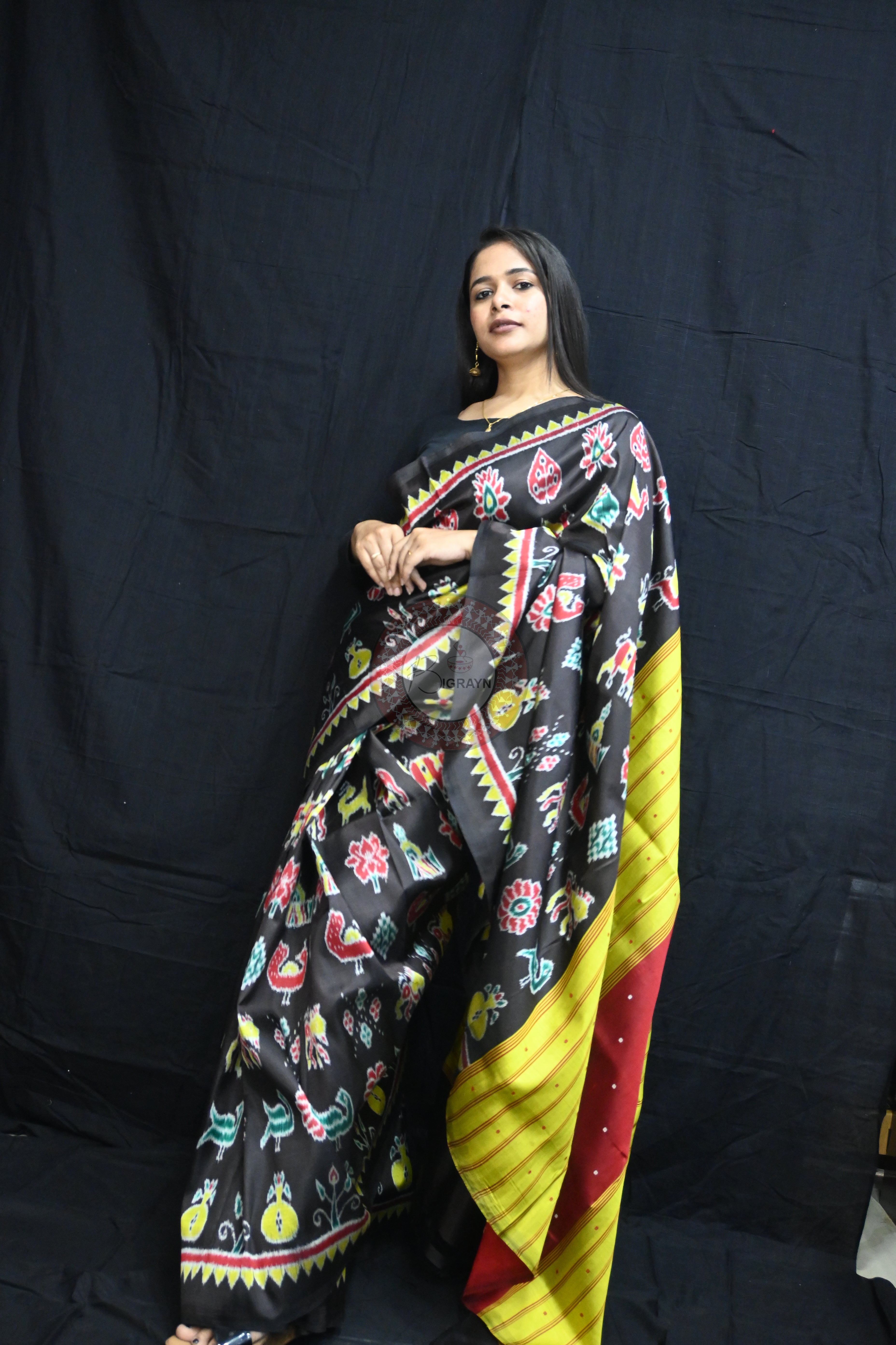Black Nabarangi Motifs Mulberry Silk Saree