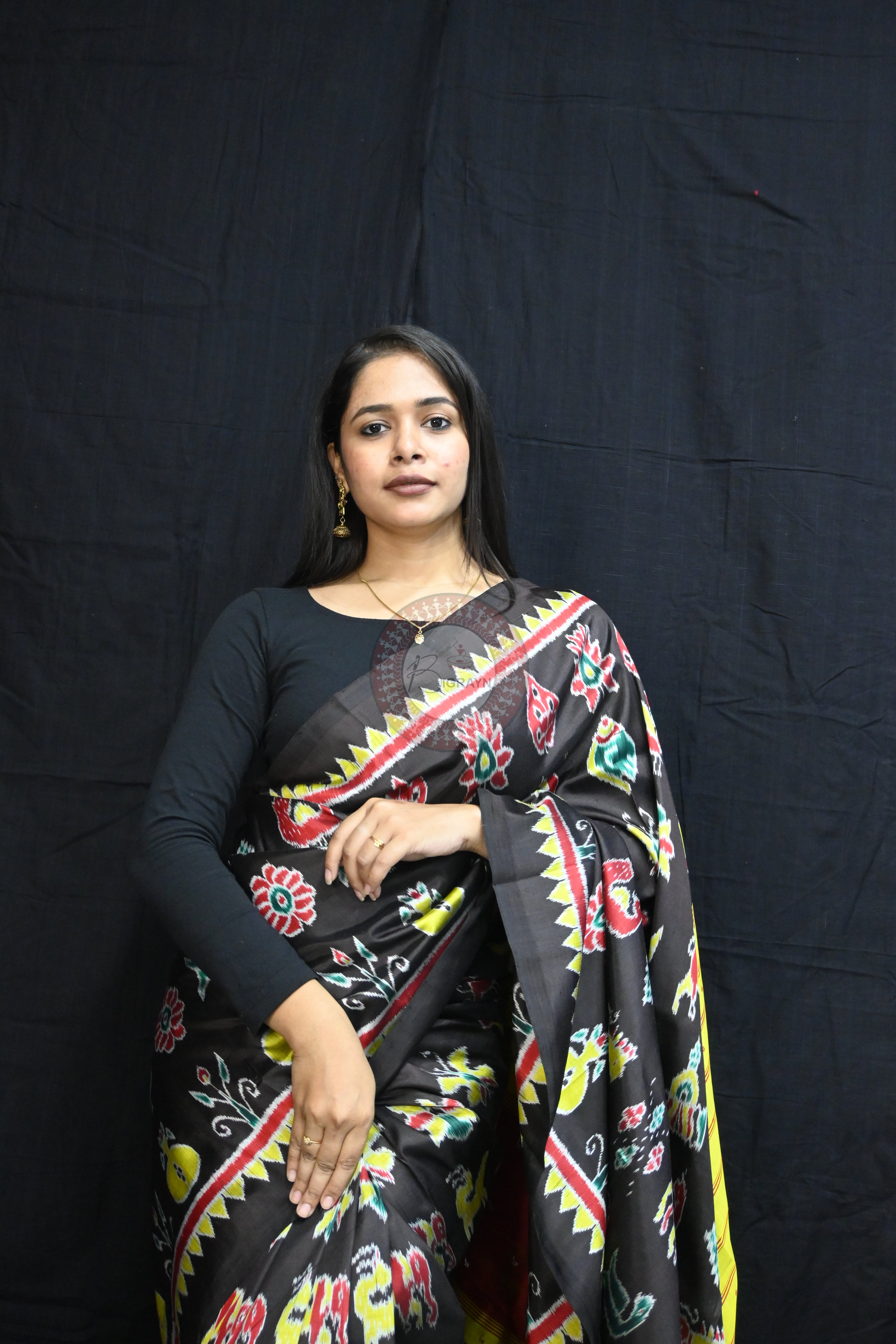 Black Nabarangi Motifs Mulberry Silk Saree