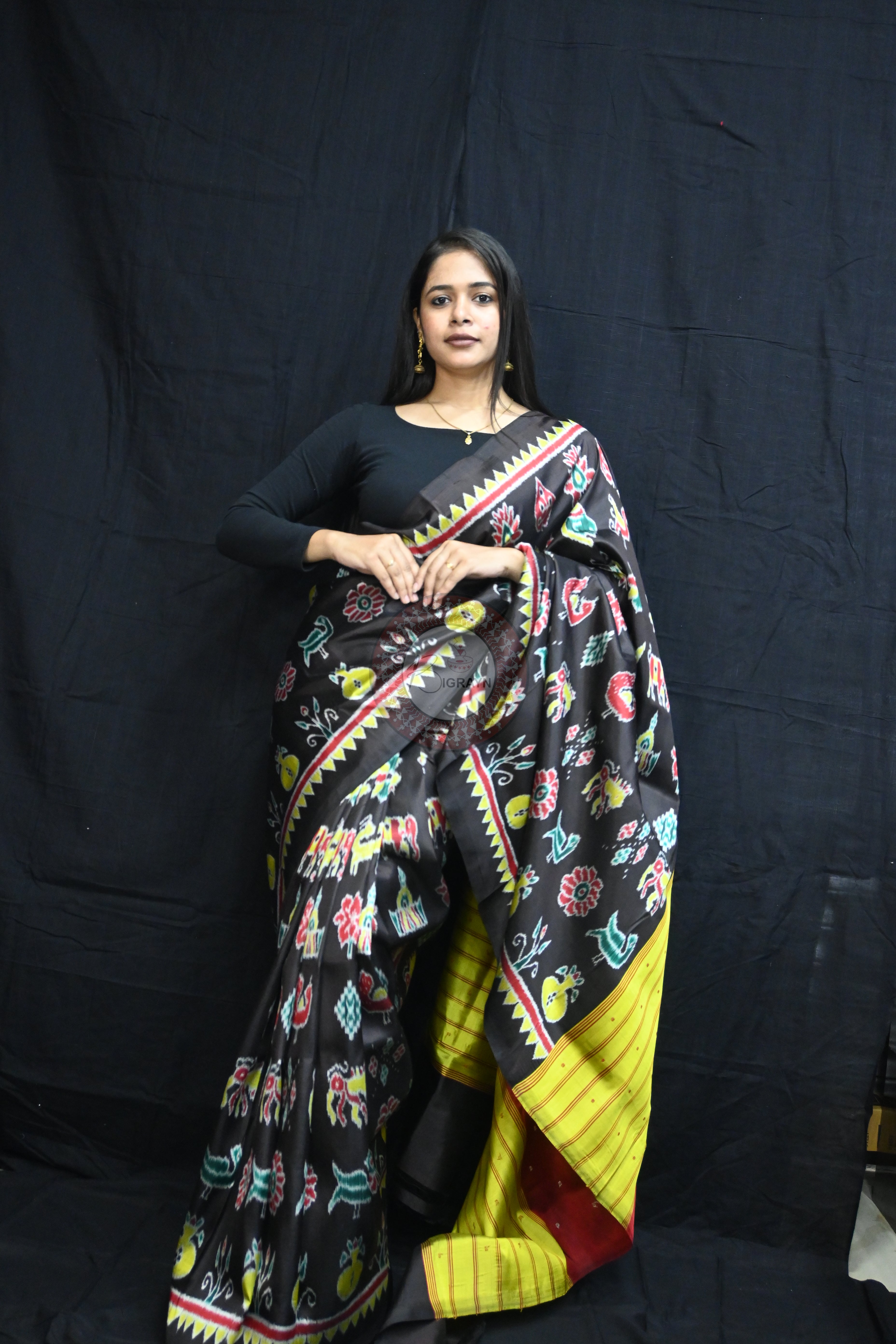 Black Nabarangi Motifs Mulberry Silk Saree