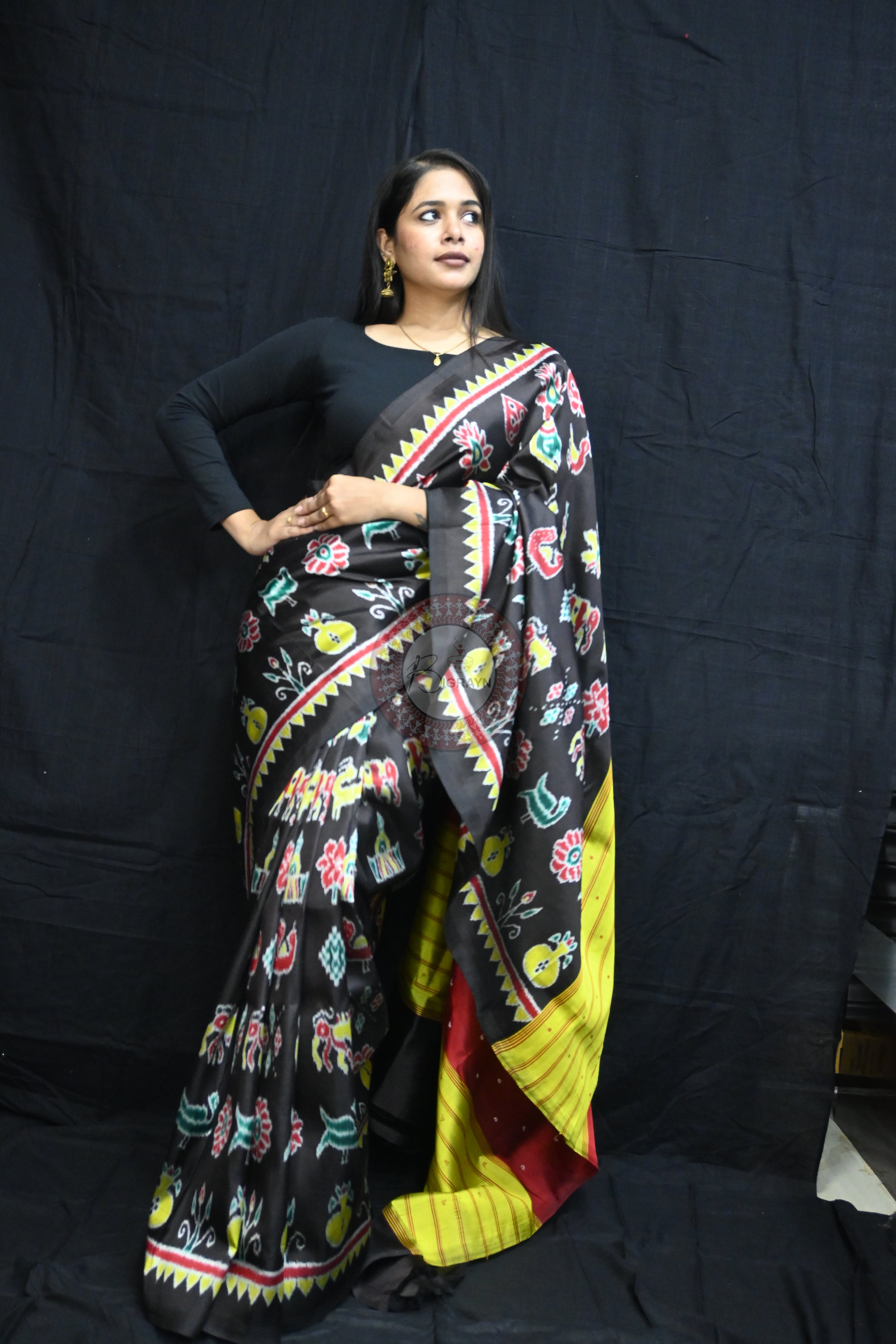 Black Nabarangi Motifs Mulberry Silk Saree