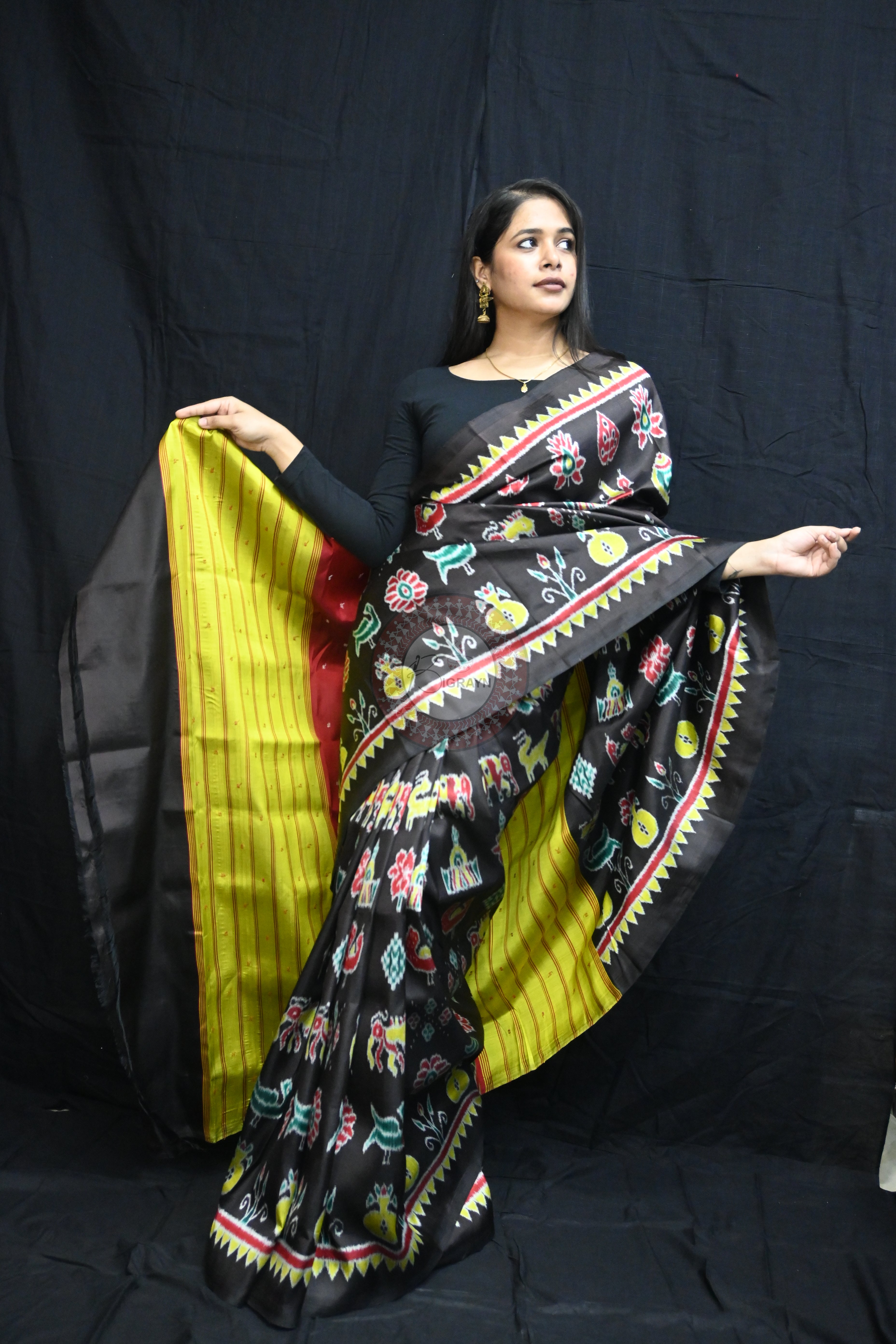 Black Nabarangi Motifs Mulberry Silk Saree