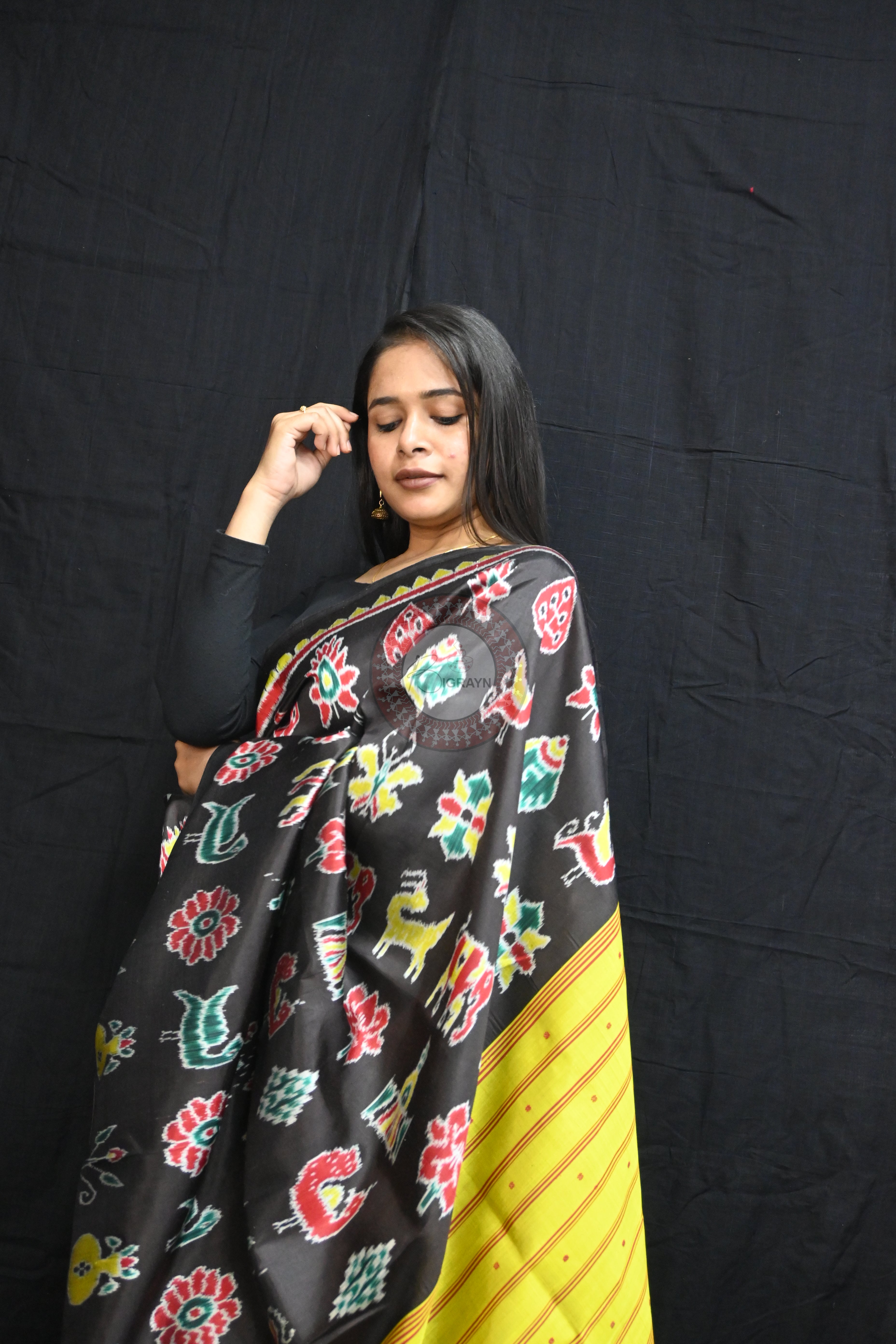 Black Nabarangi Motifs Mulberry Silk Saree