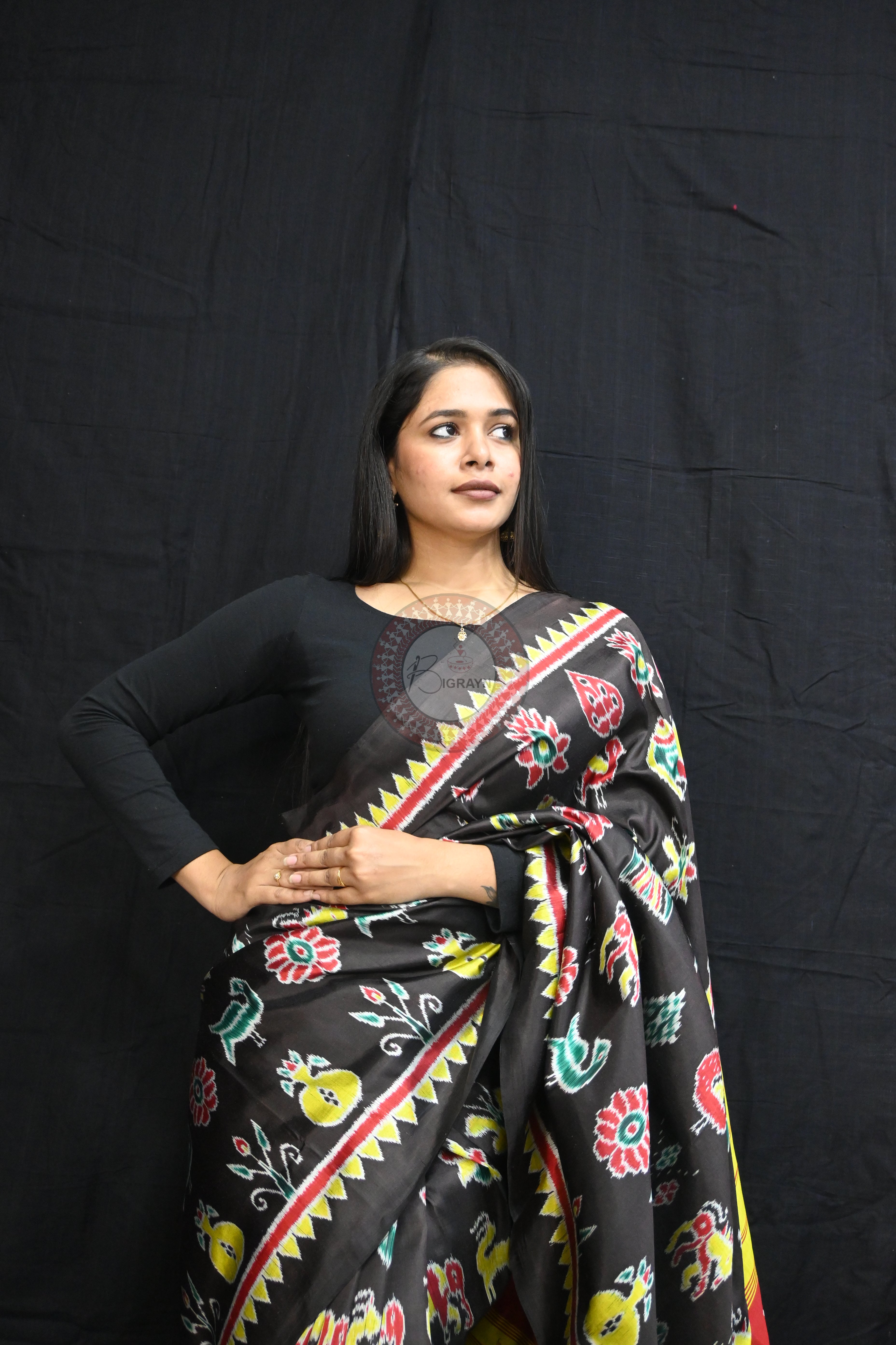 Black Nabarangi Motifs Mulberry Silk Saree