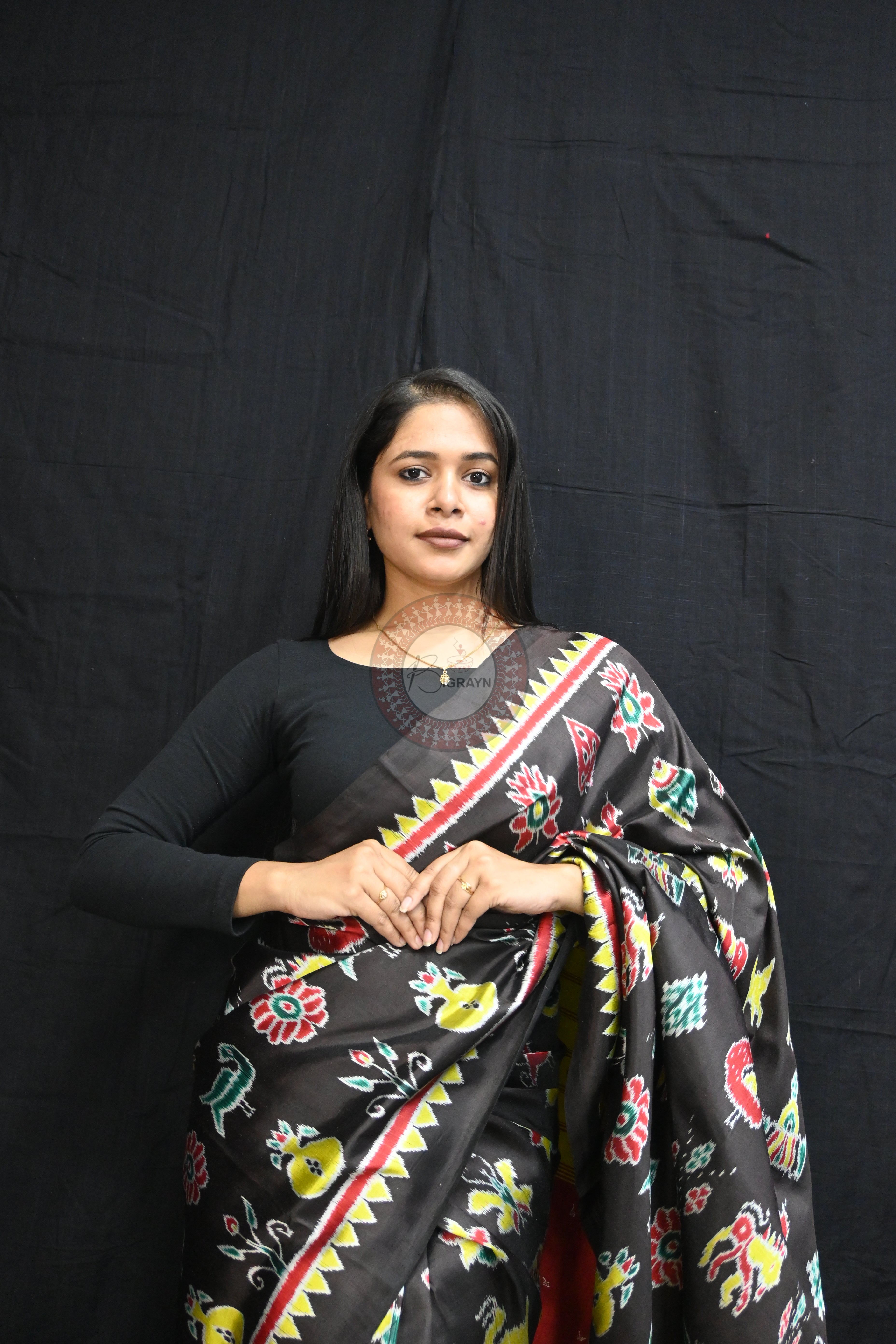 Black Nabarangi Motifs Mulberry Silk Saree