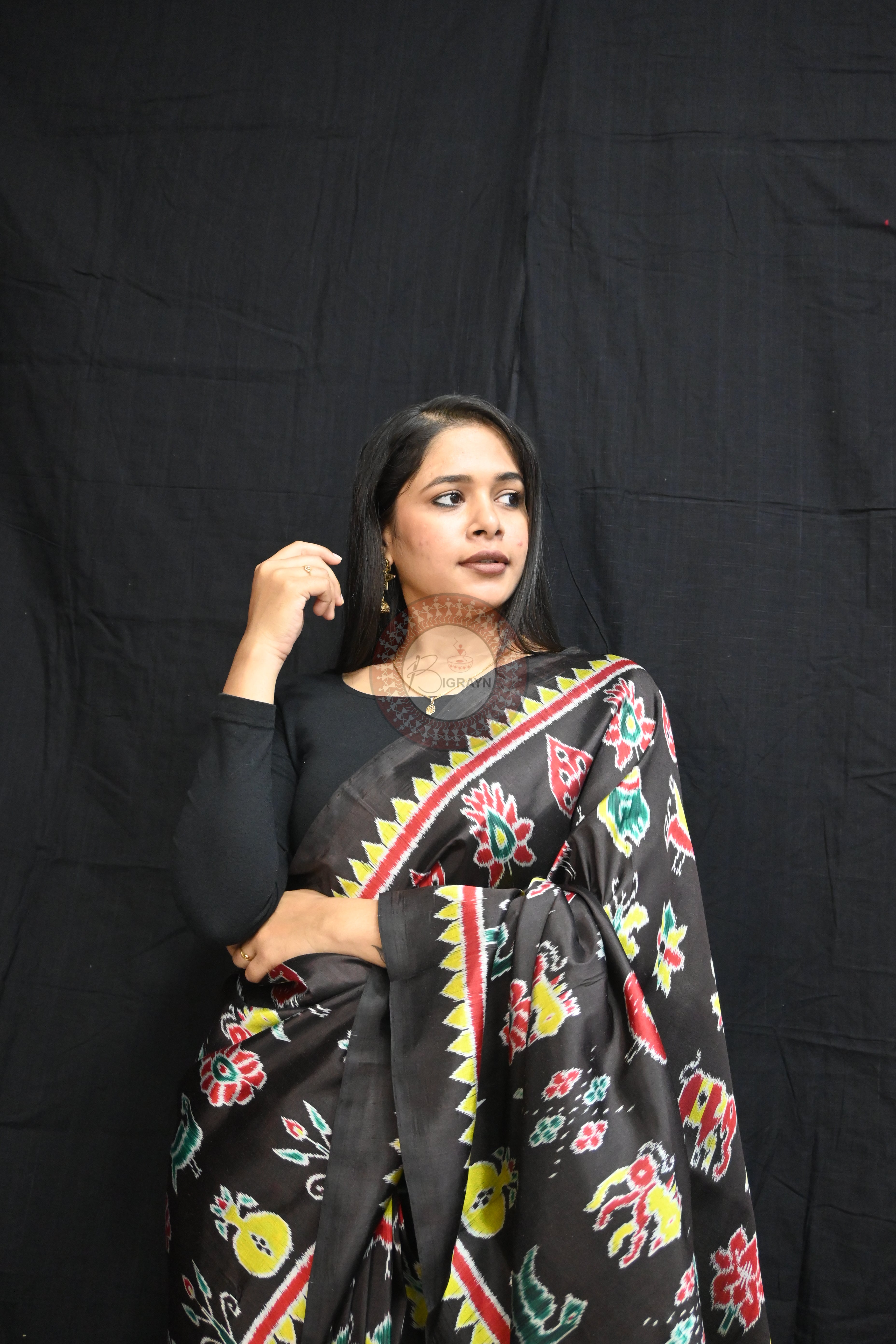 Black Nabarangi Motifs Mulberry Silk Saree
