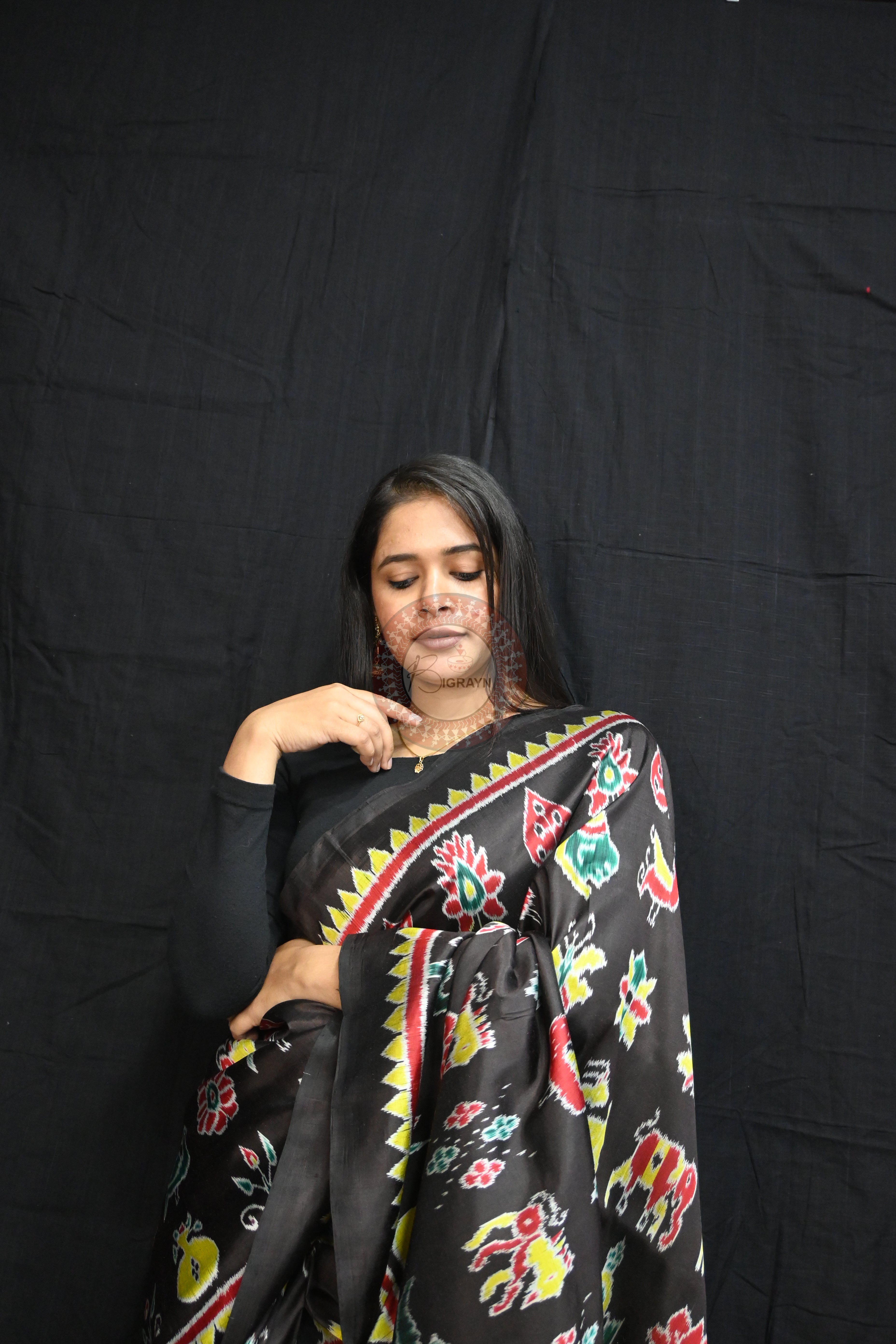 Black Nabarangi Motifs Mulberry Silk Saree