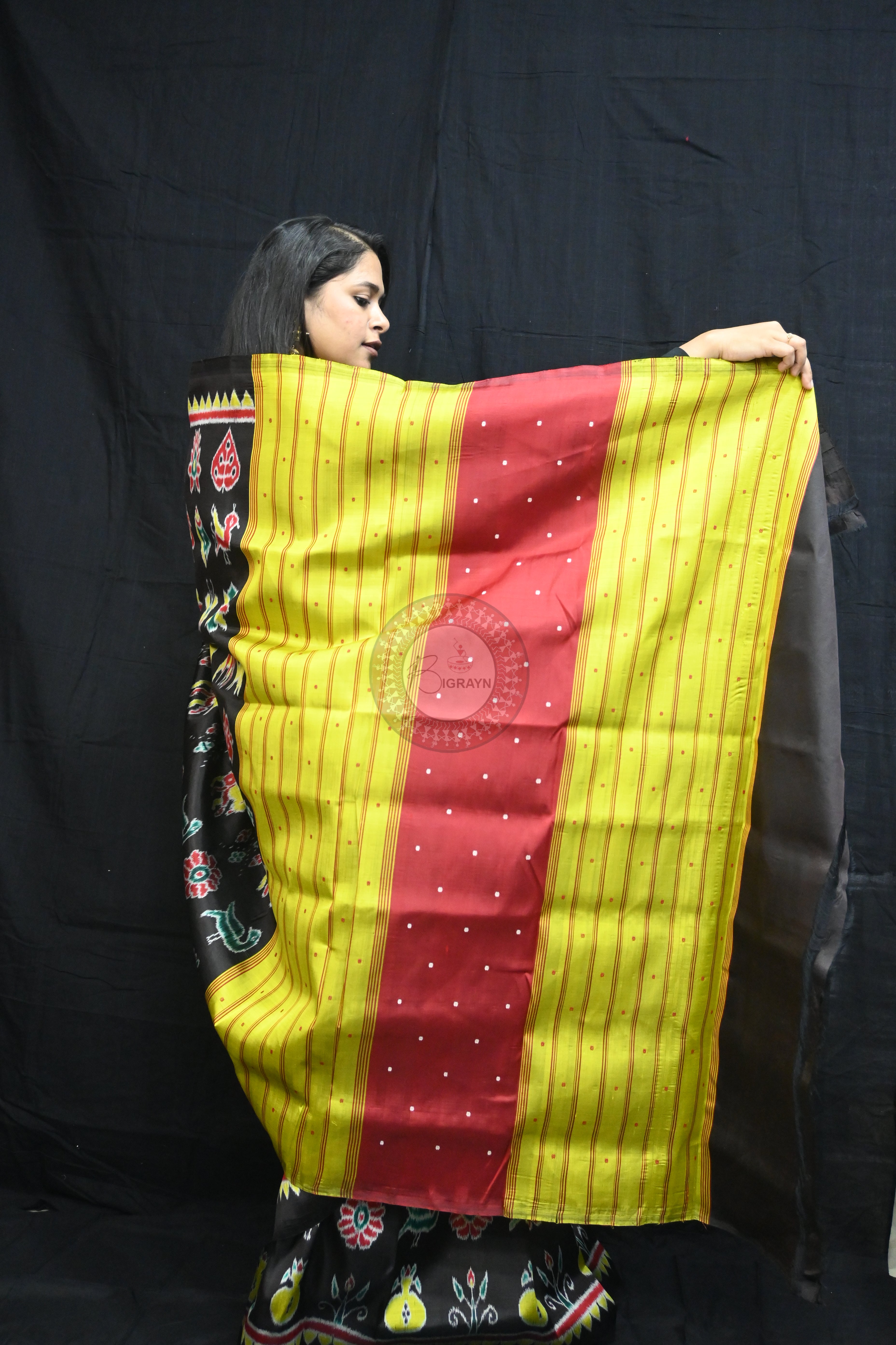 Black Nabarangi Motifs Mulberry Silk Saree