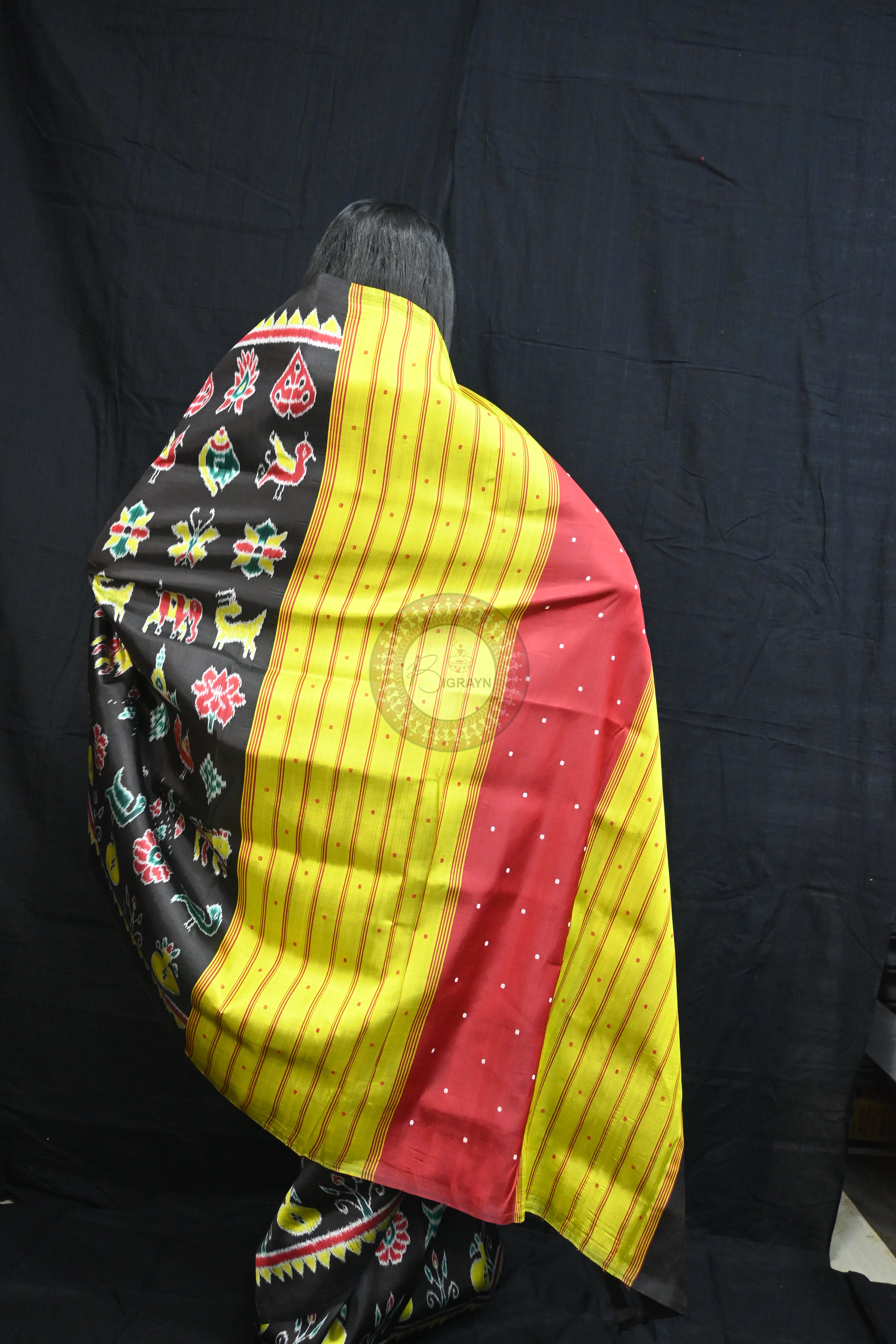 Black Nabarangi Motifs Mulberry Silk Saree