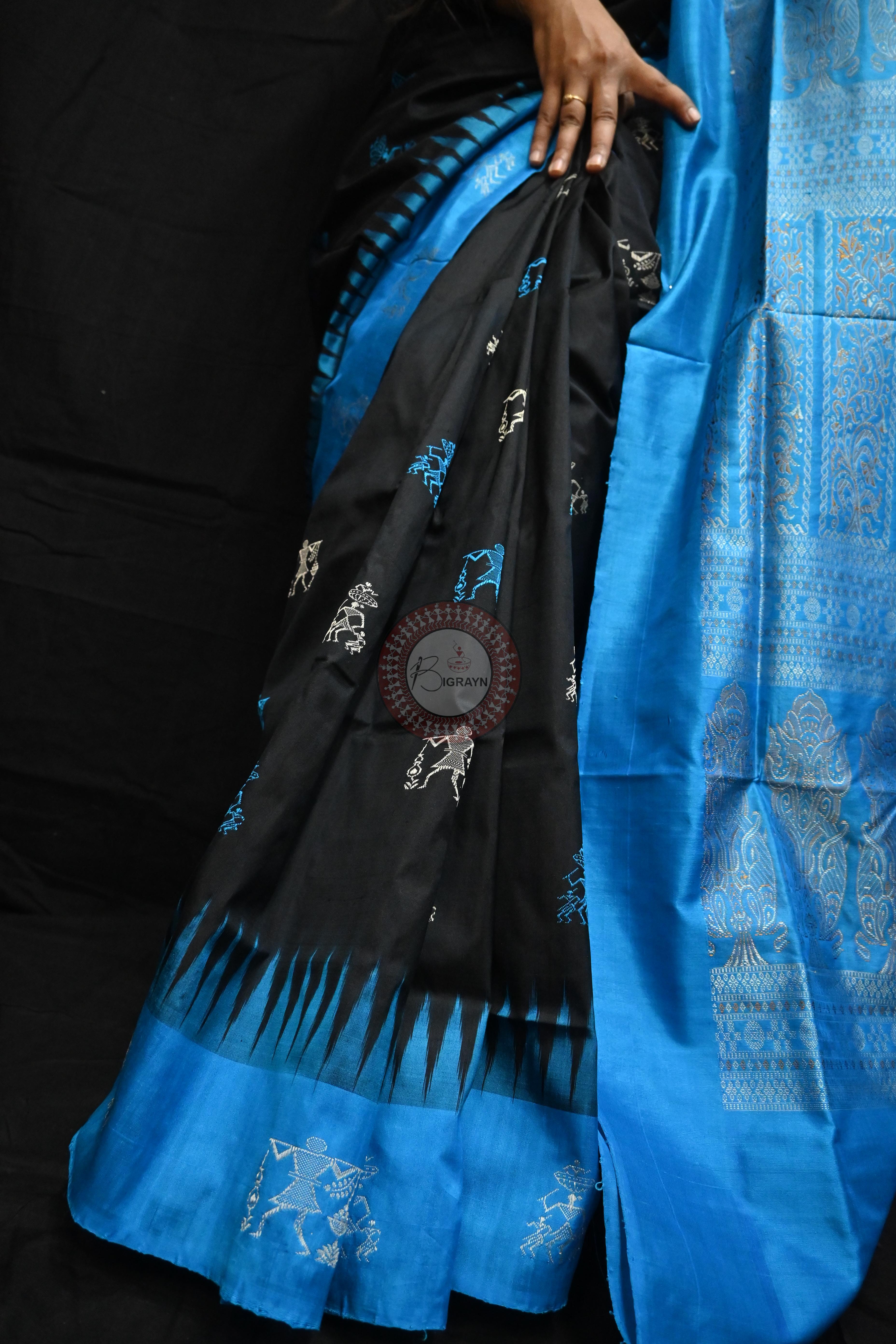Black Copper Sulphate Sabari Bomkai Silk Saree