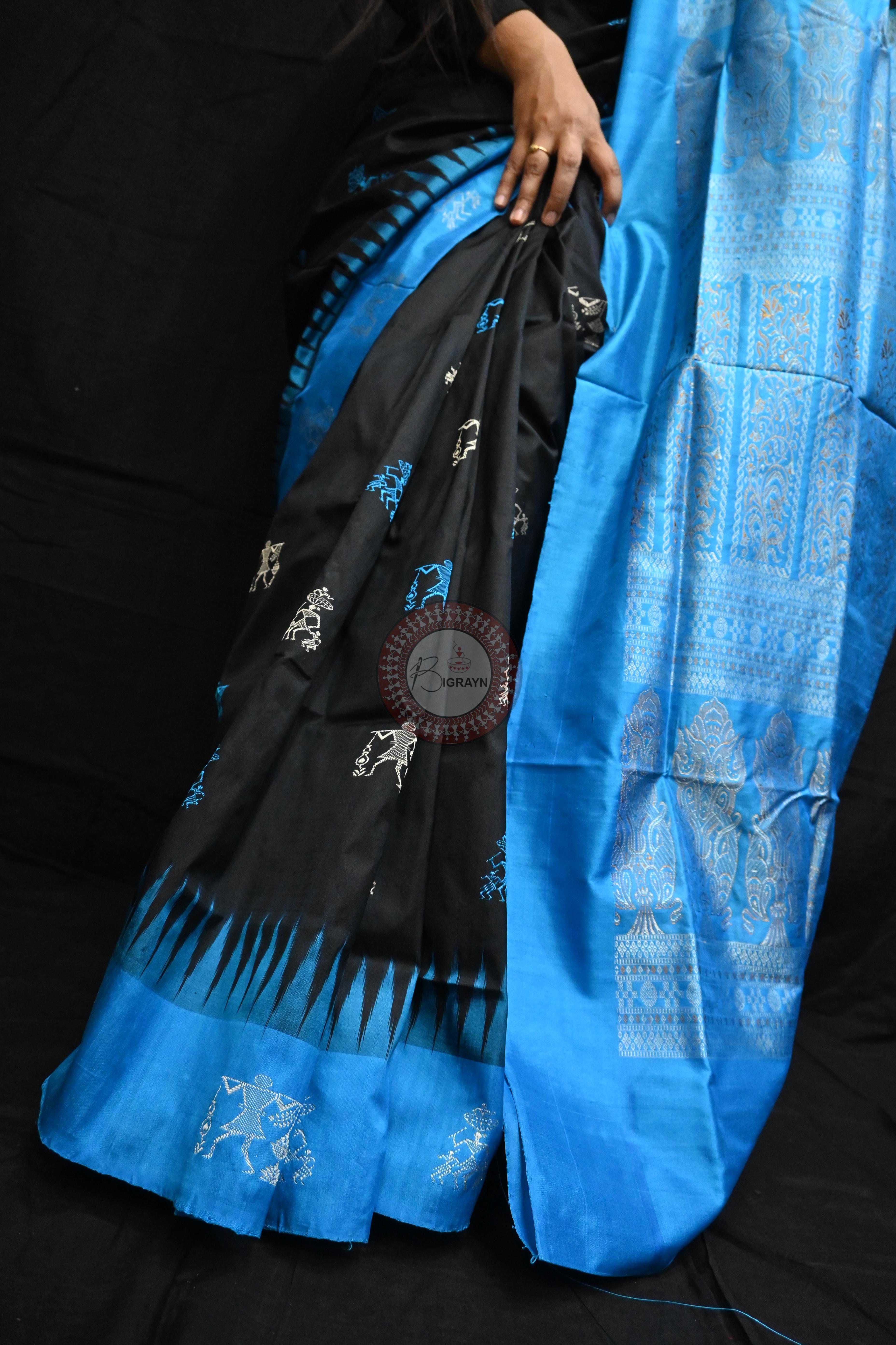 Black Copper Sulphate Sabari Bomkai Silk Saree