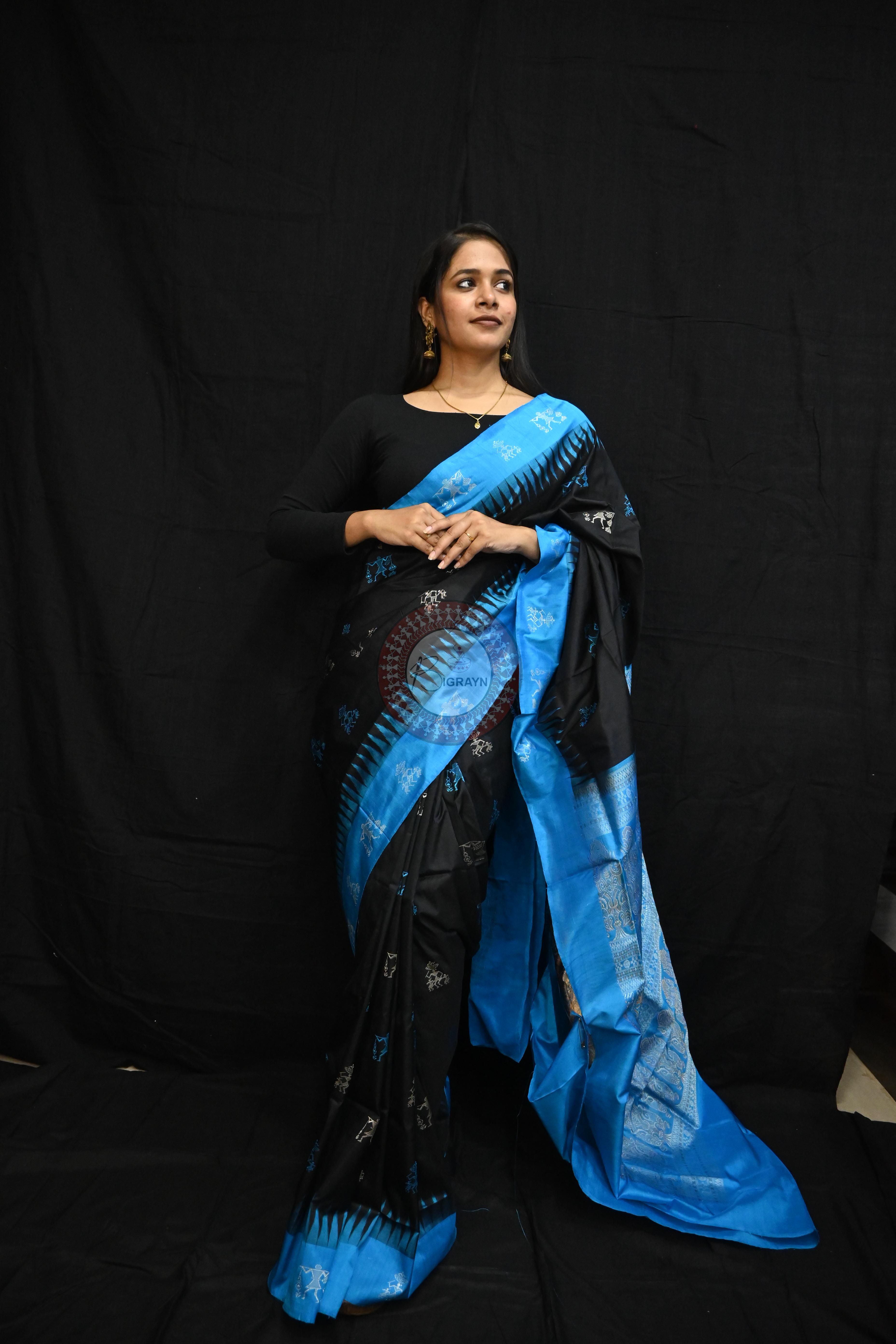 Black Copper Sulphate Sabari Bomkai Silk Saree