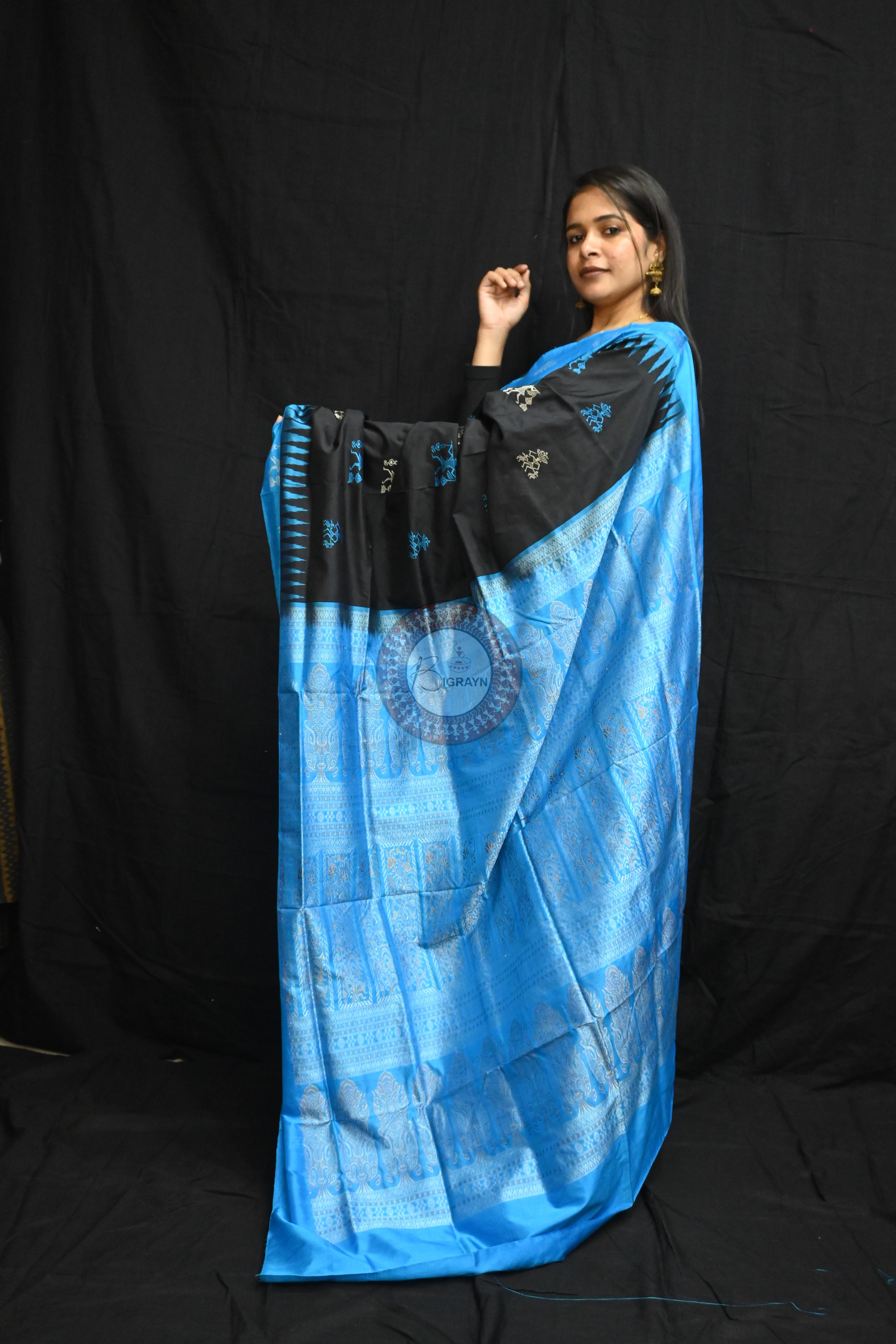 Black Copper Sulphate Sabari Bomkai Silk Saree