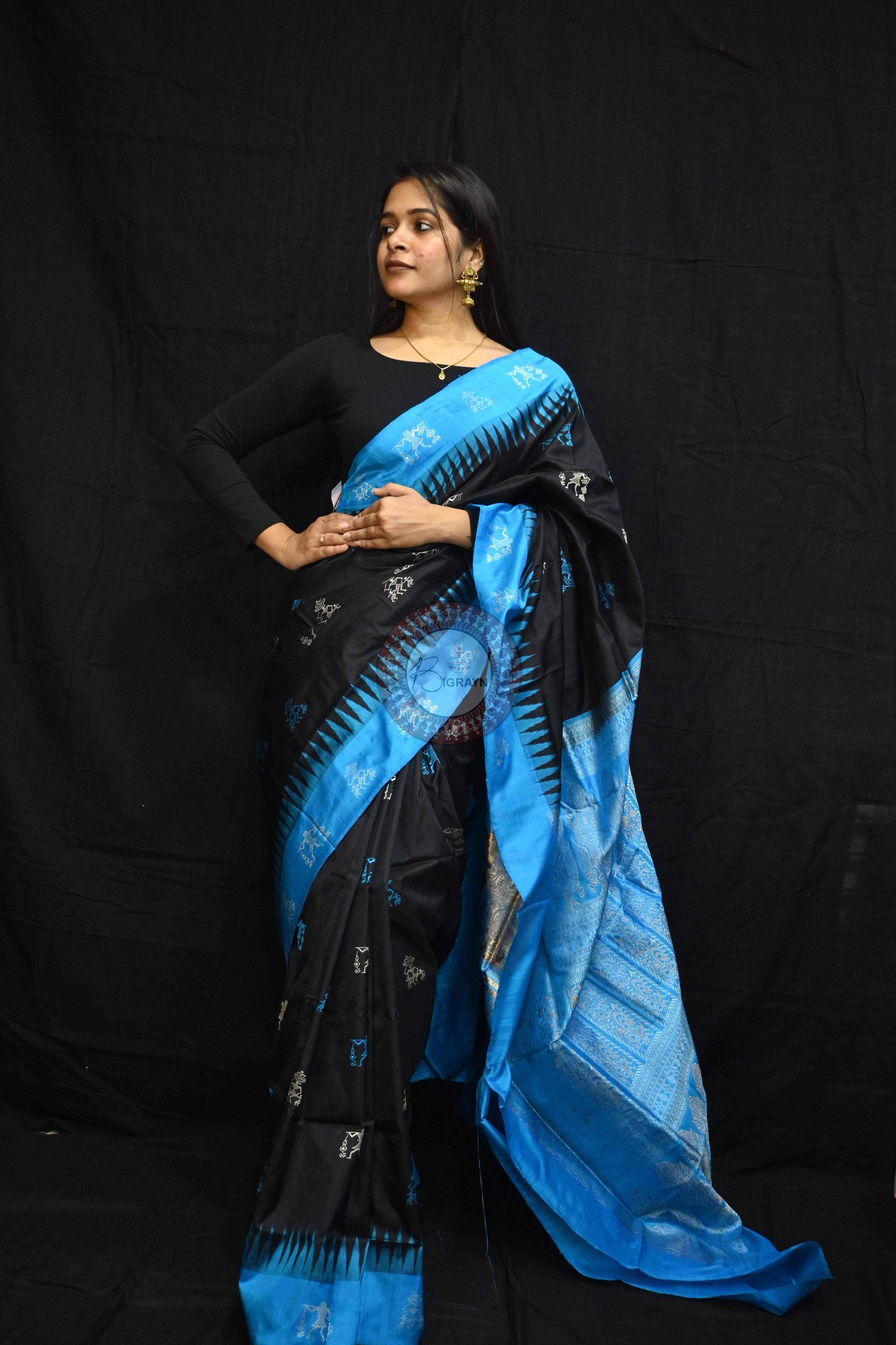 Black Copper Sulphate Sabari Bomkai Silk Saree