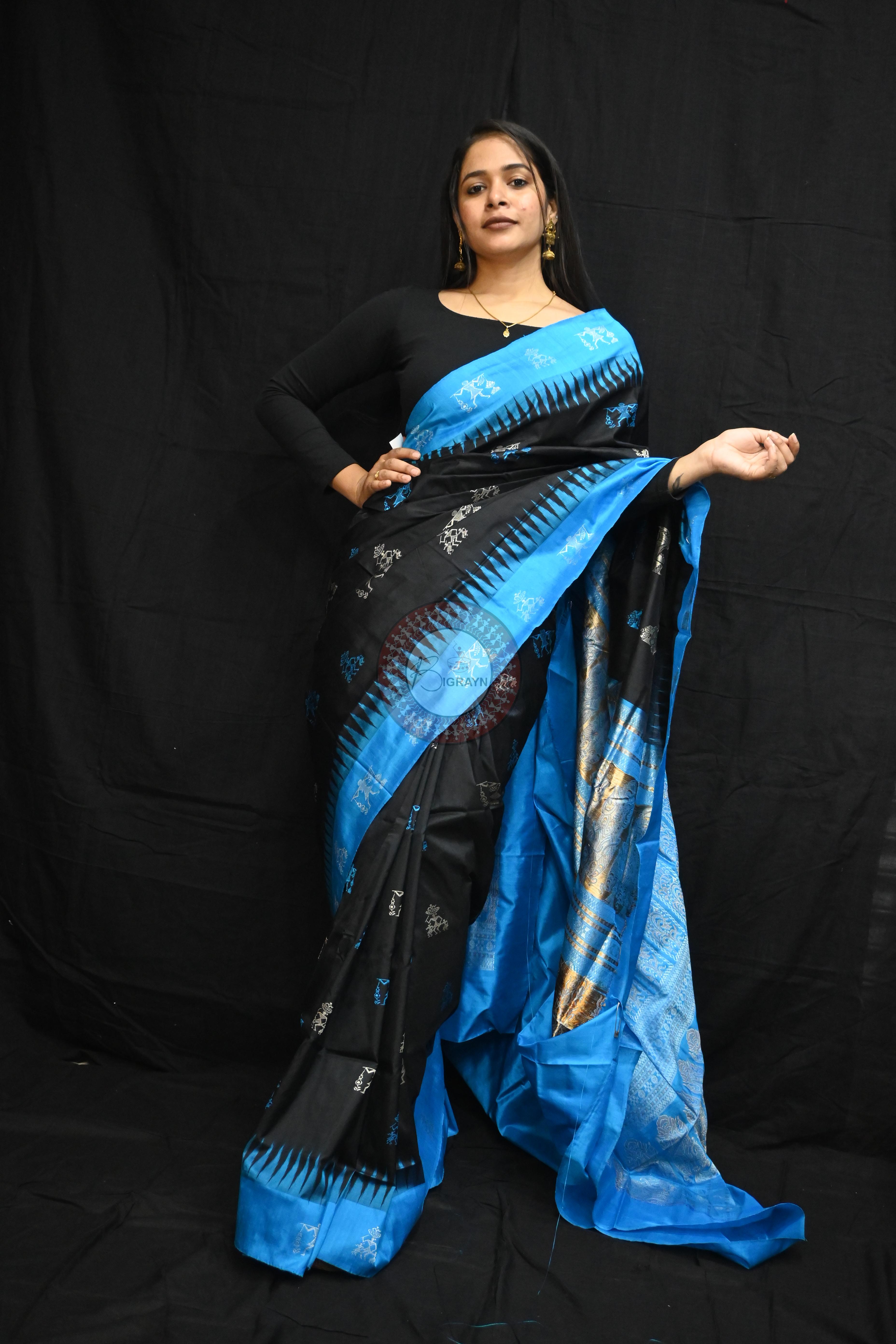 Black Copper Sulphate Sabari Bomkai Silk Saree