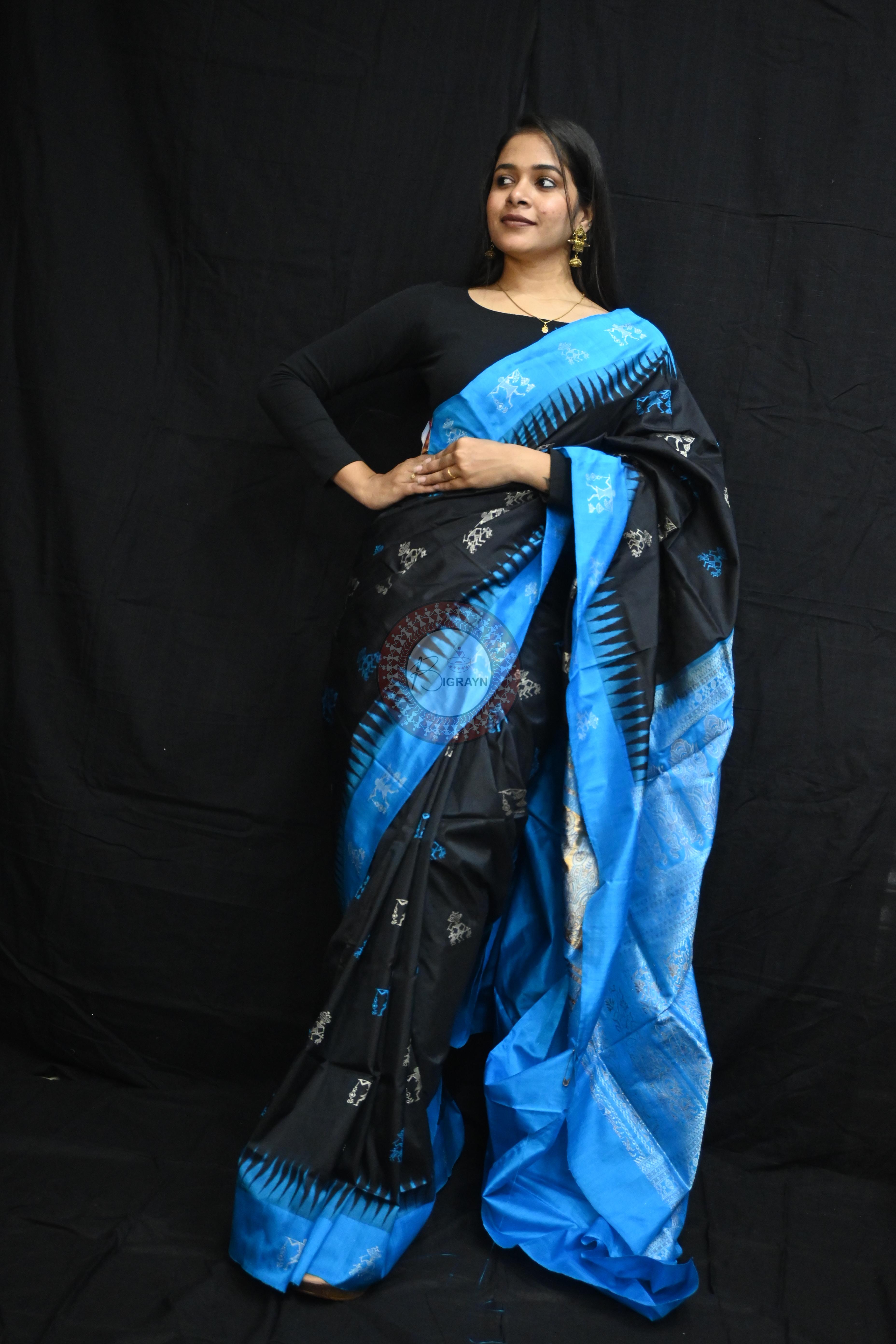 Black Copper Sulphate Sabari Bomkai Silk Saree