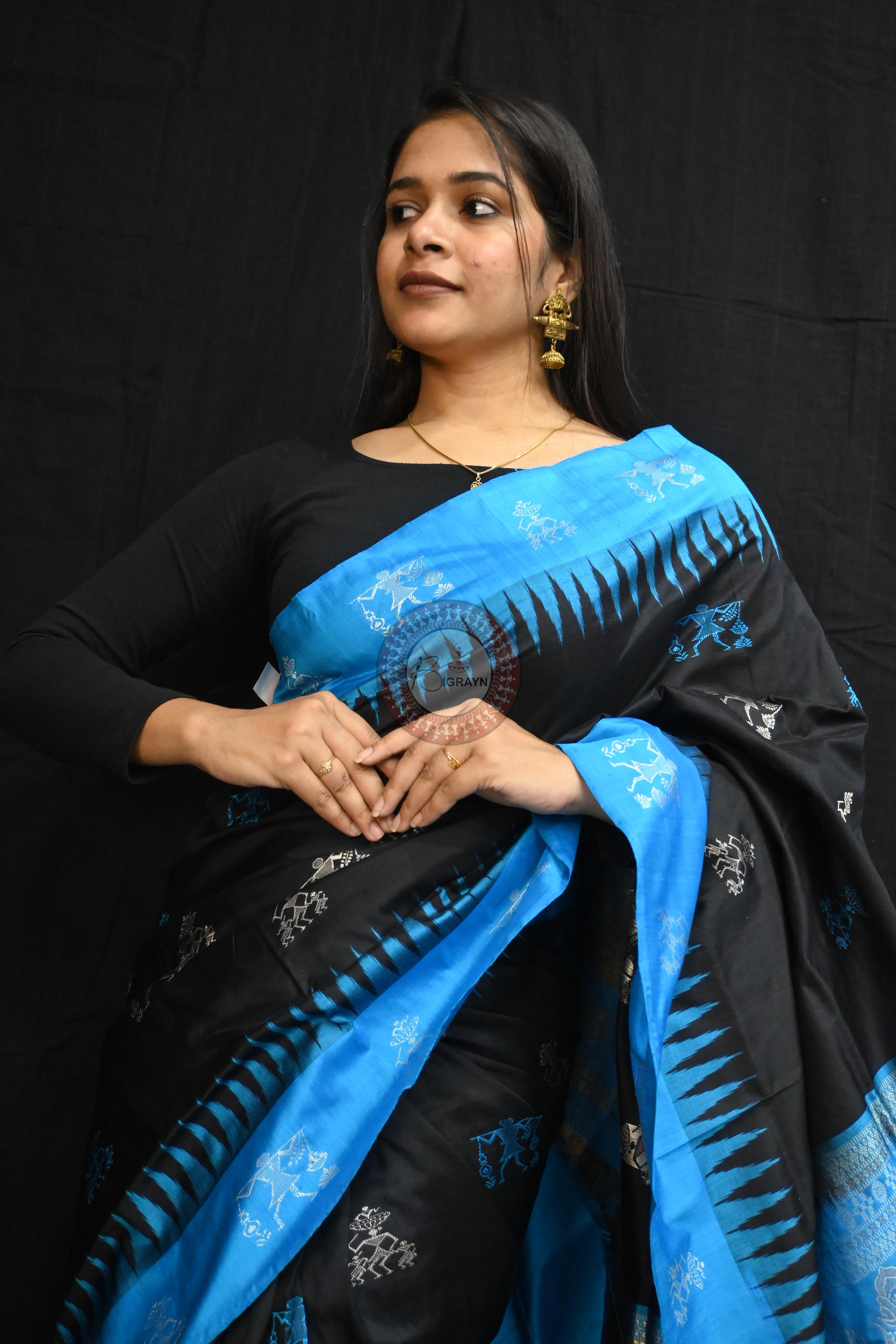 Black Copper Sulphate Sabari Bomkai Silk Saree