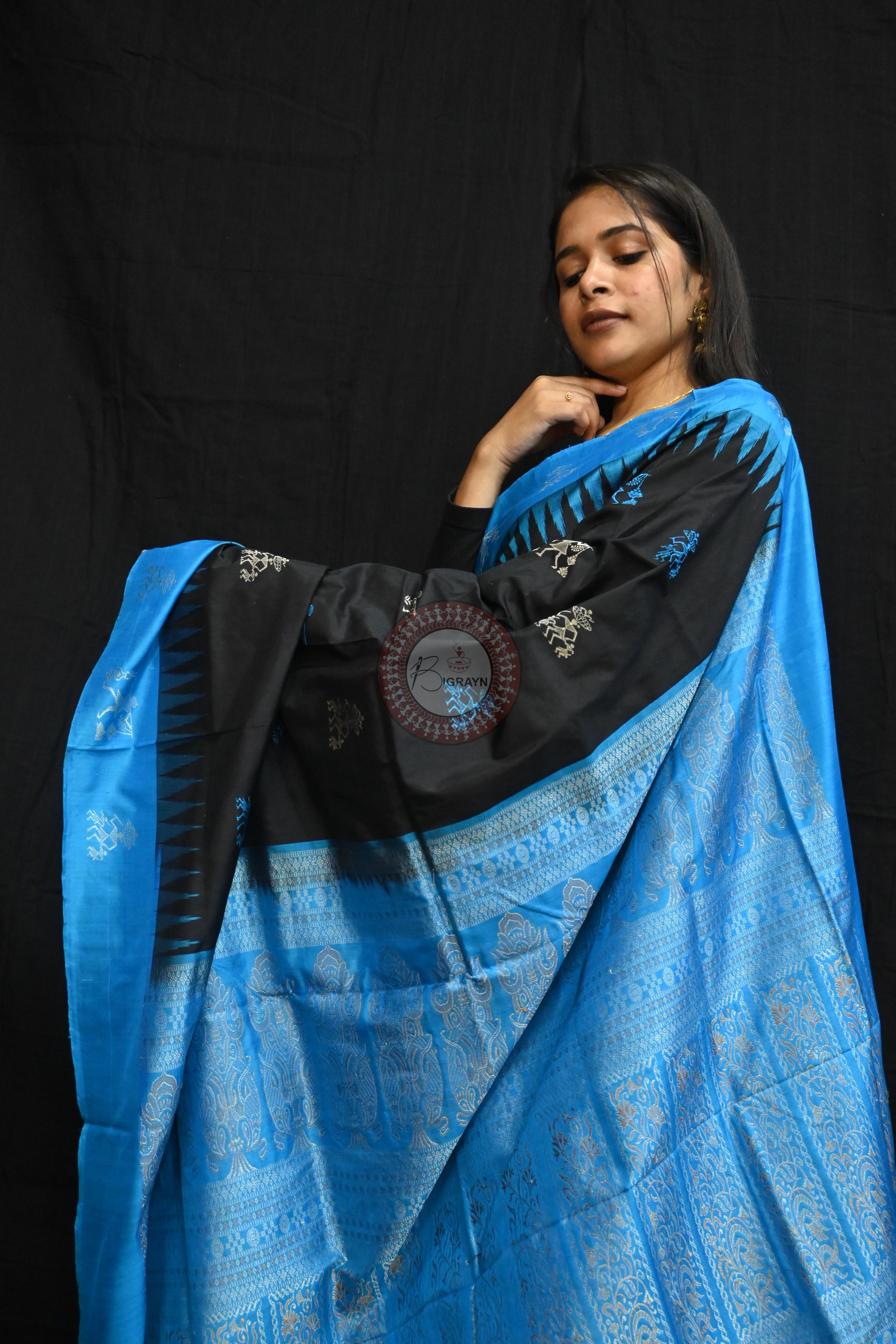 Black Copper Sulphate Sabari Bomkai Silk Saree