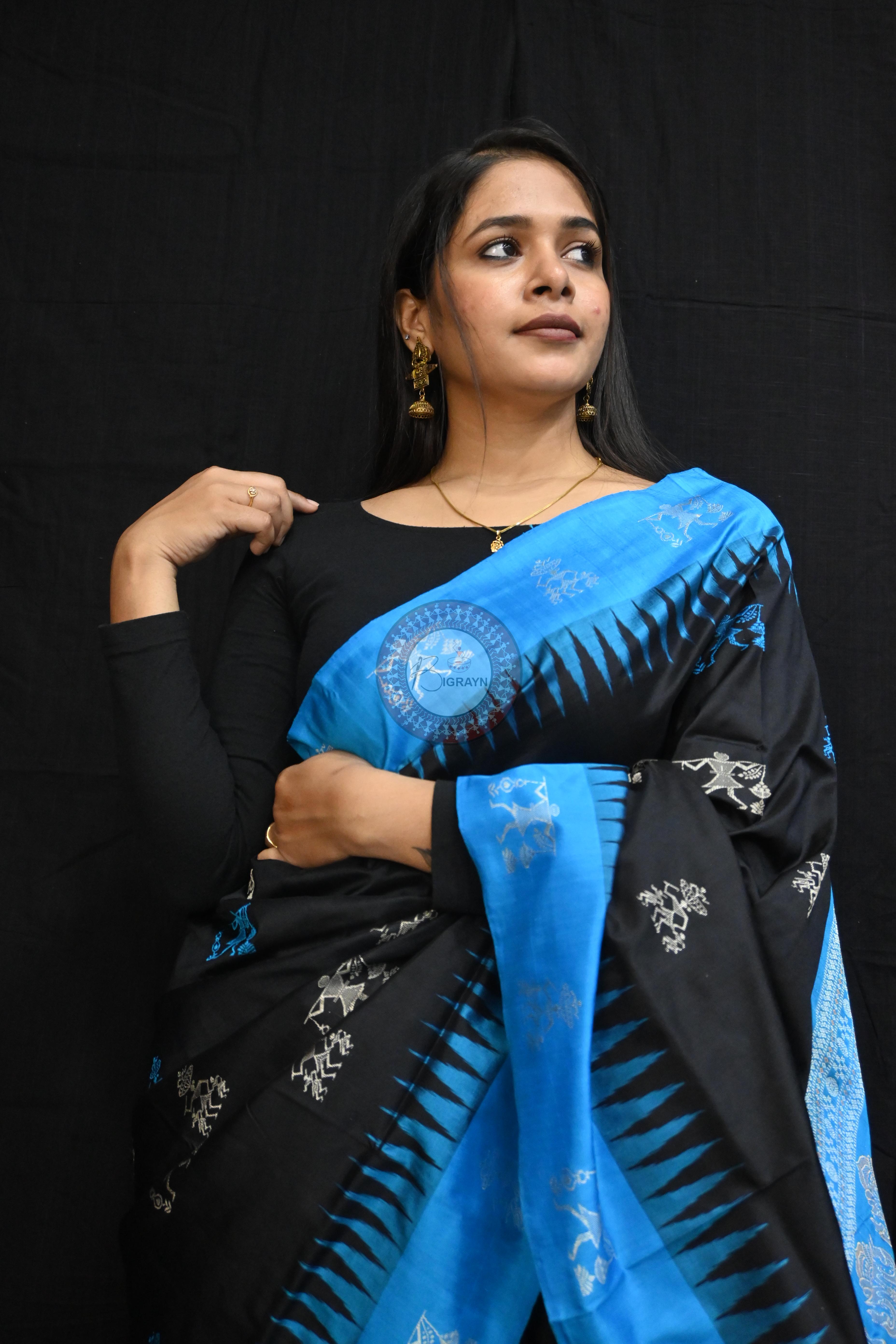 Black Copper Sulphate Sabari Bomkai Silk Saree