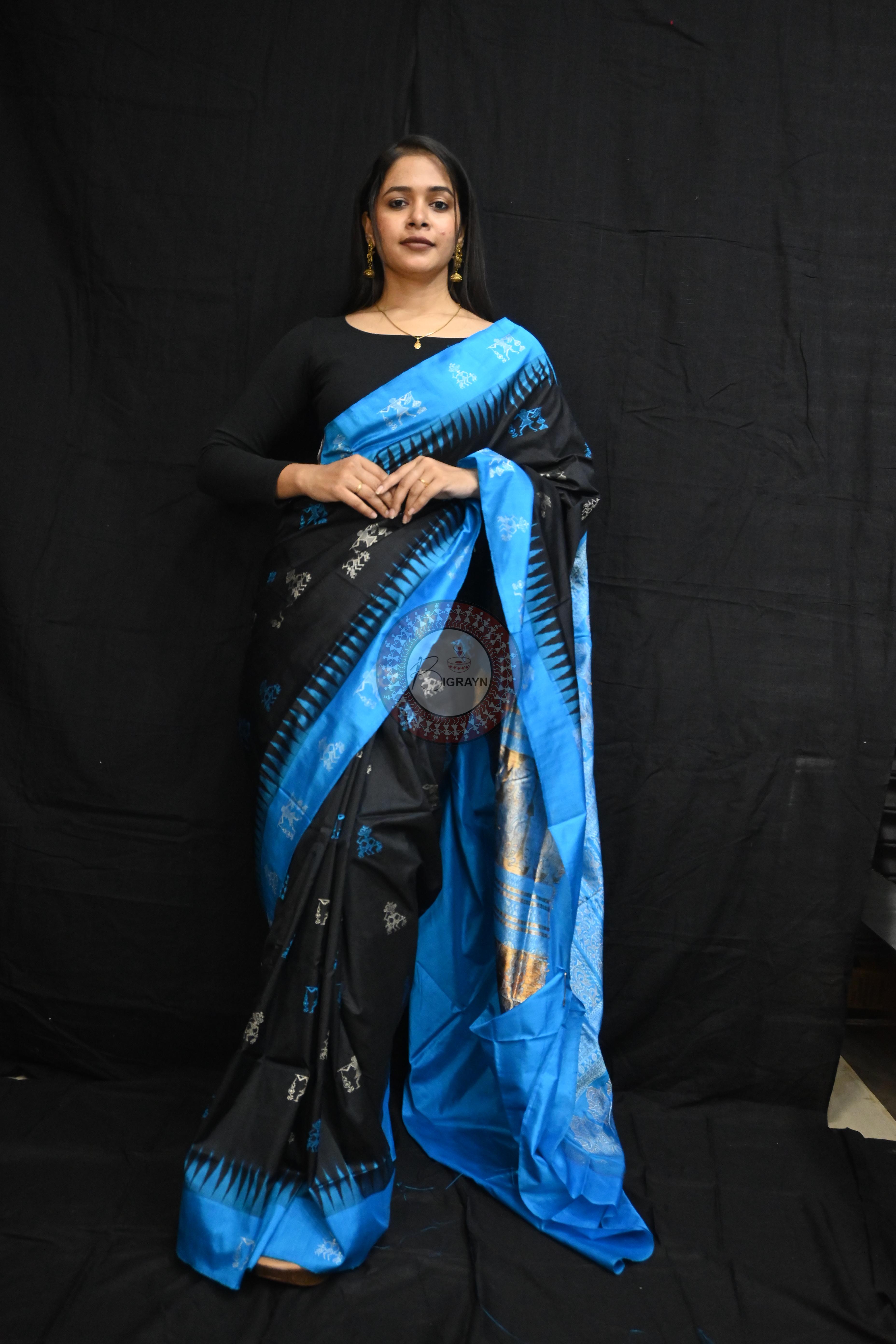Black Copper Sulphate Sabari Bomkai Silk Saree