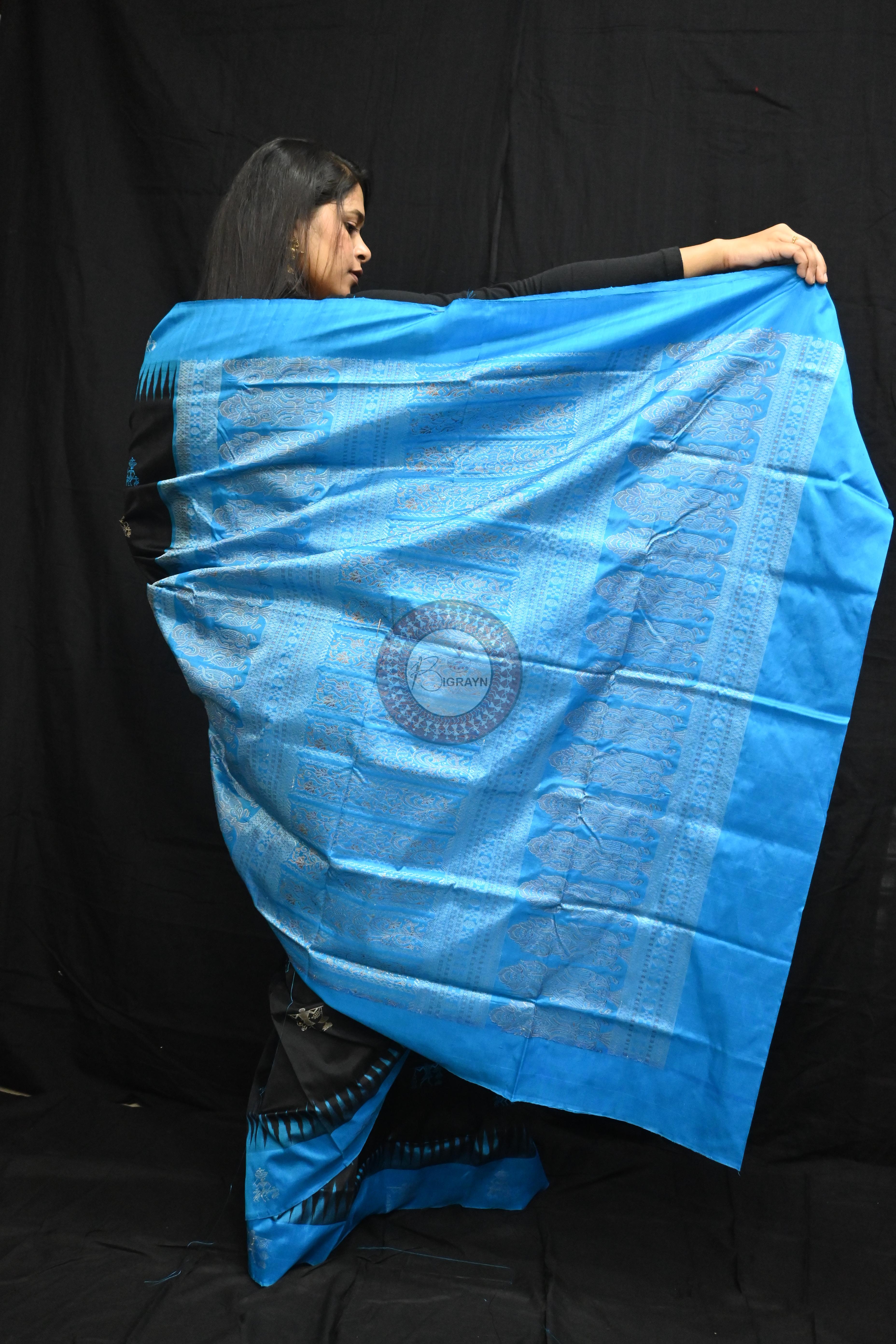 Black Copper Sulphate Sabari Bomkai Silk Saree