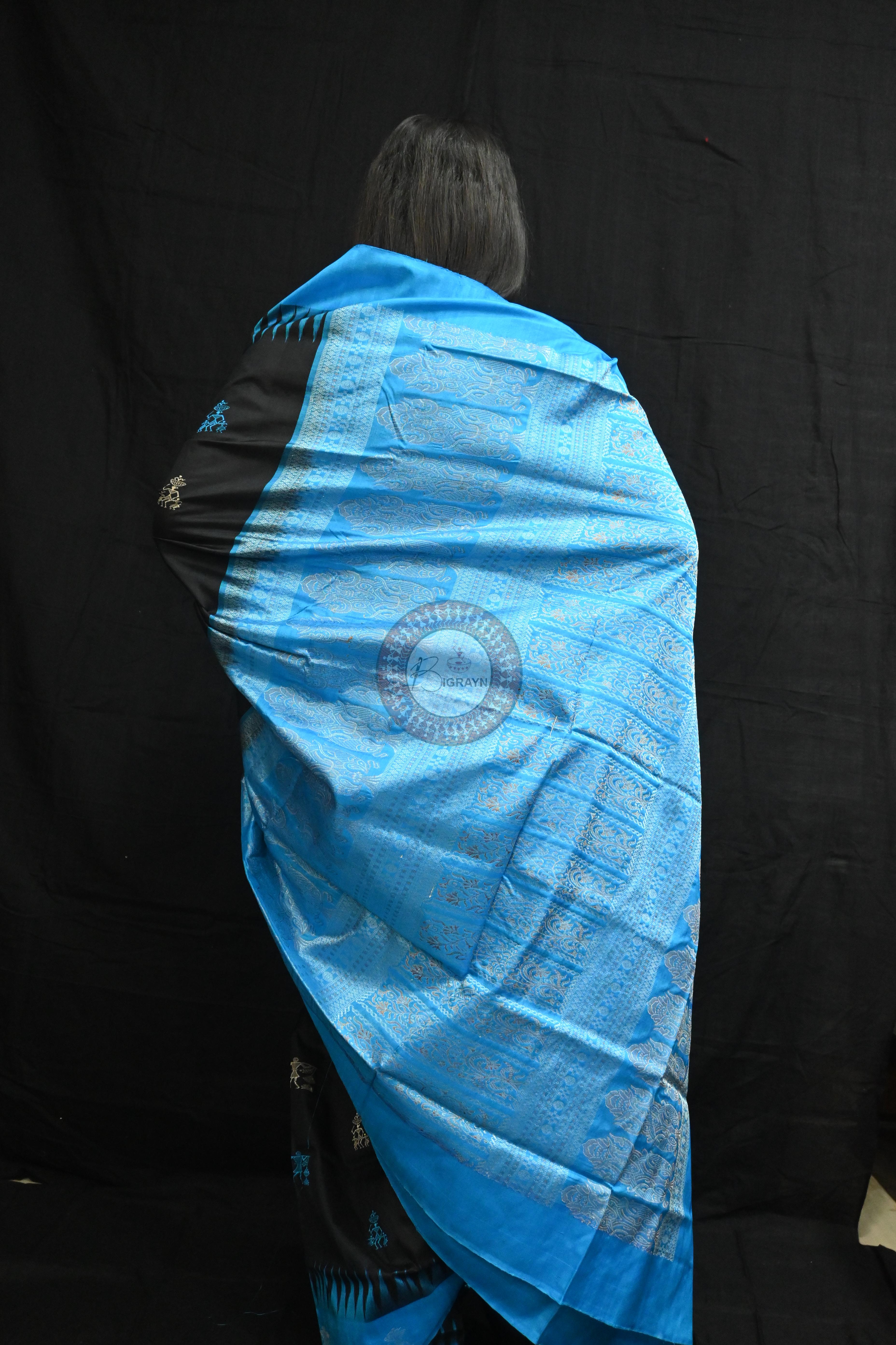 Black Copper Sulphate Sabari Bomkai Silk Saree