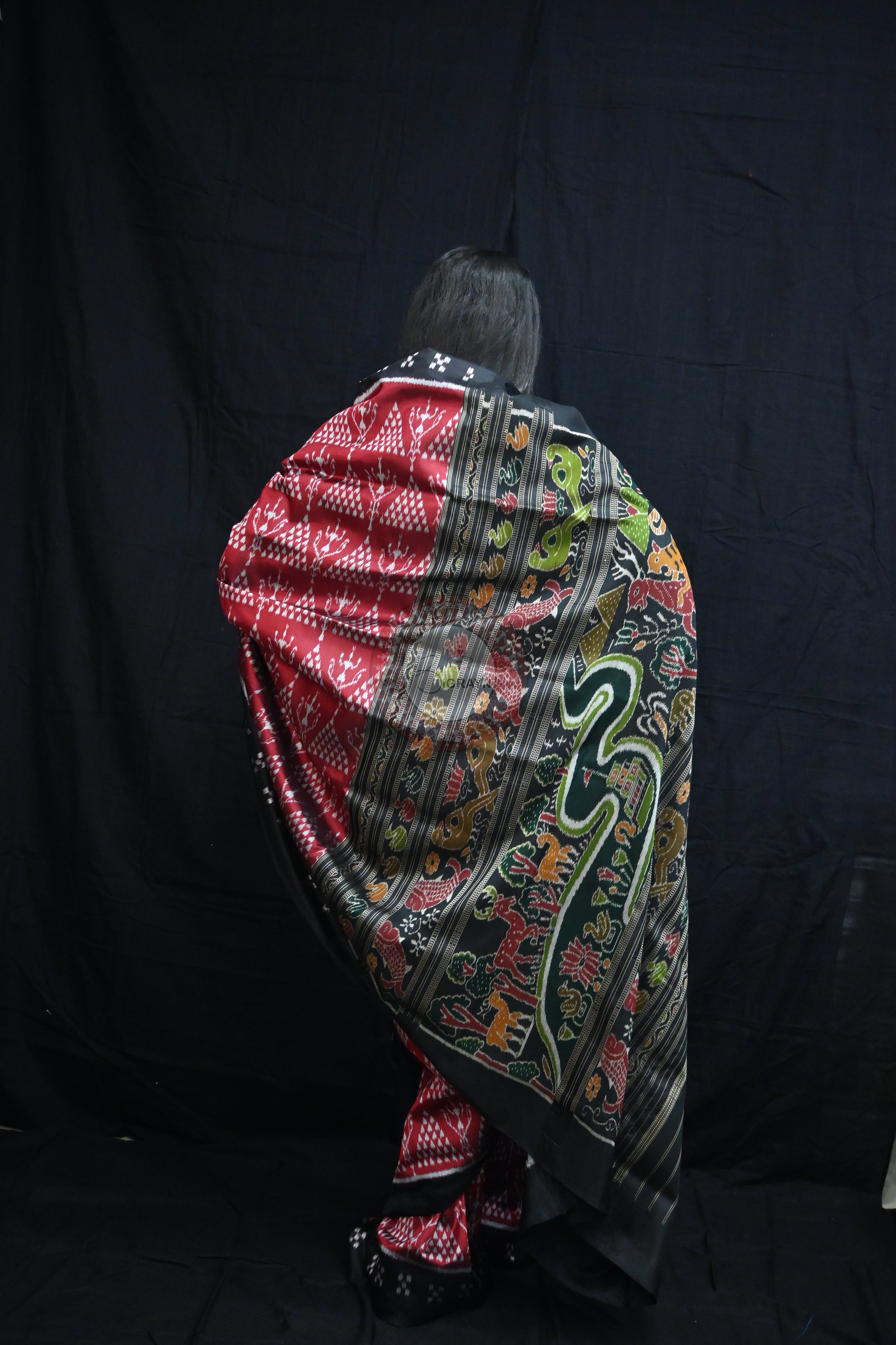 Maroon Black Tribal Chitta Mulberry Silk Saree