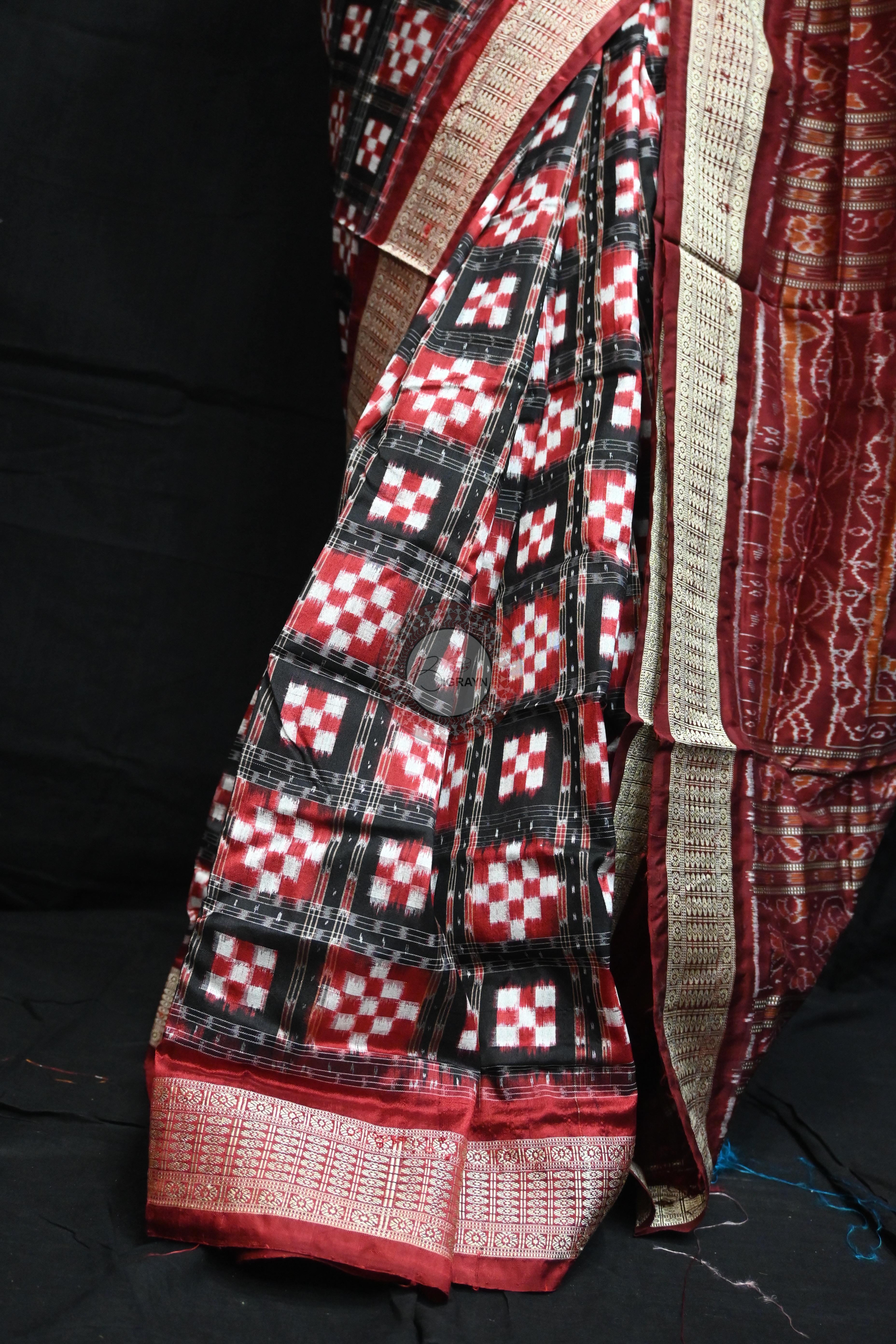 Black Maroon Pasapali Sambalpuri Silk Saree