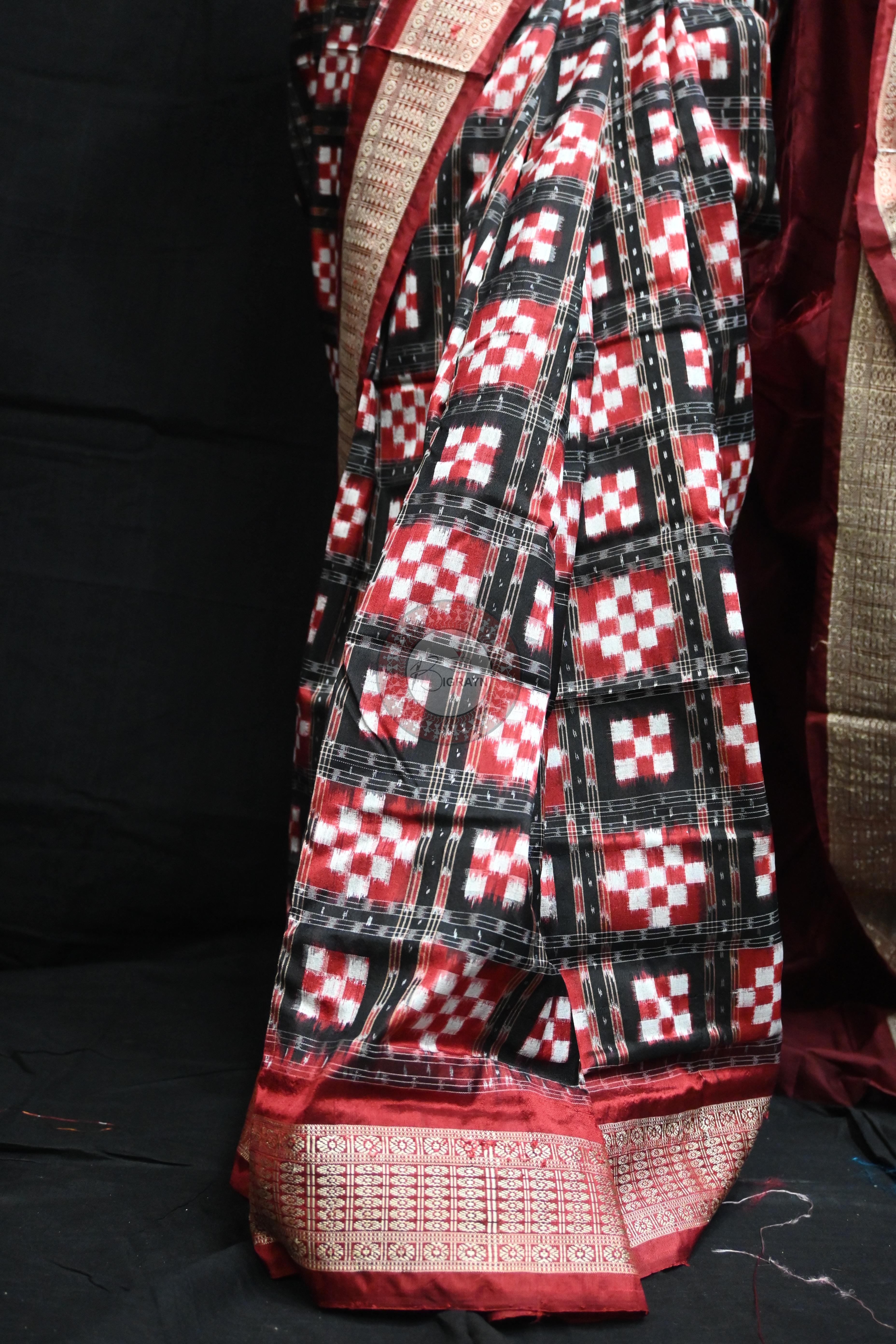 Black Maroon Pasapali Sambalpuri Silk Saree