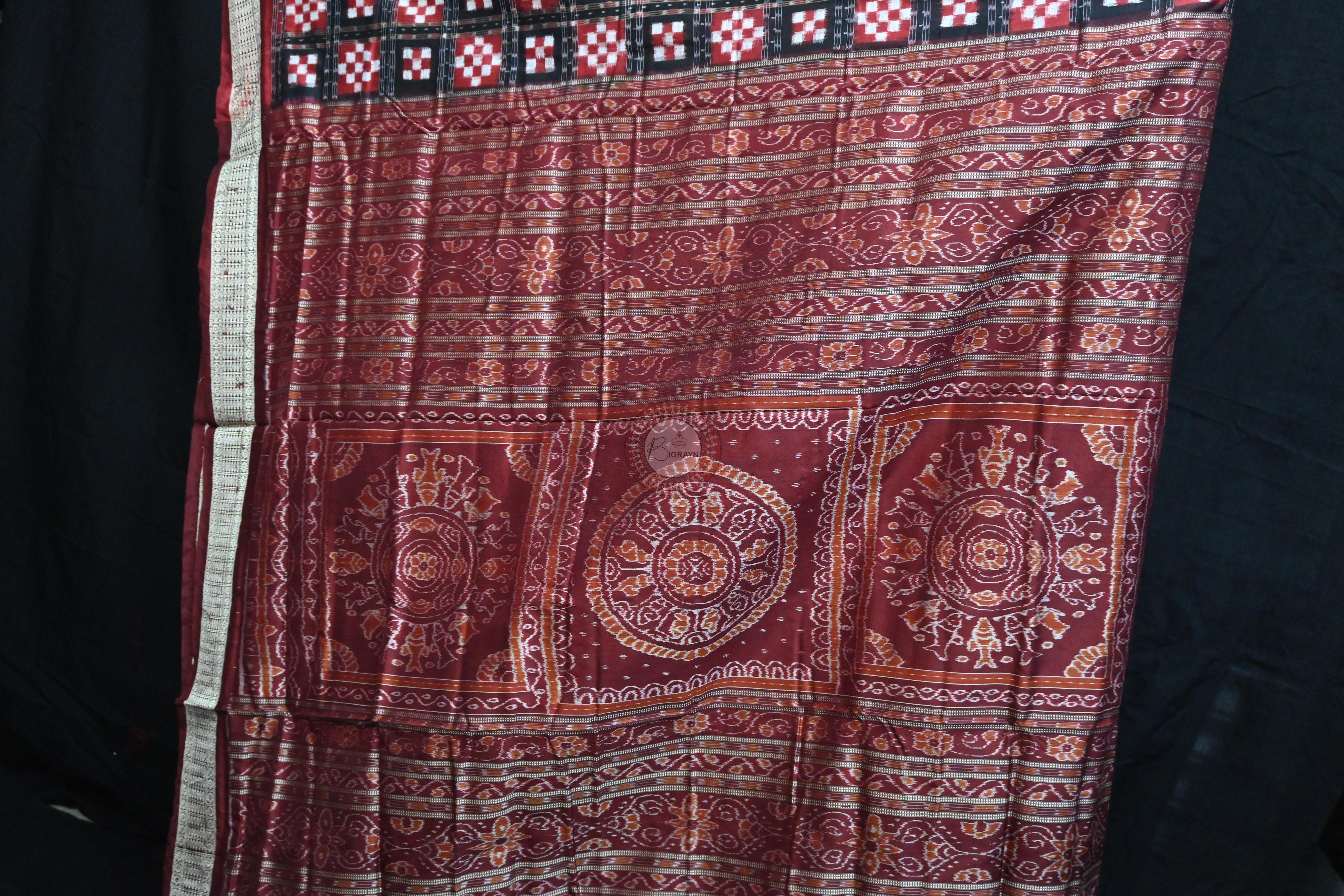 Black Maroon Pasapali Sambalpuri Silk Saree