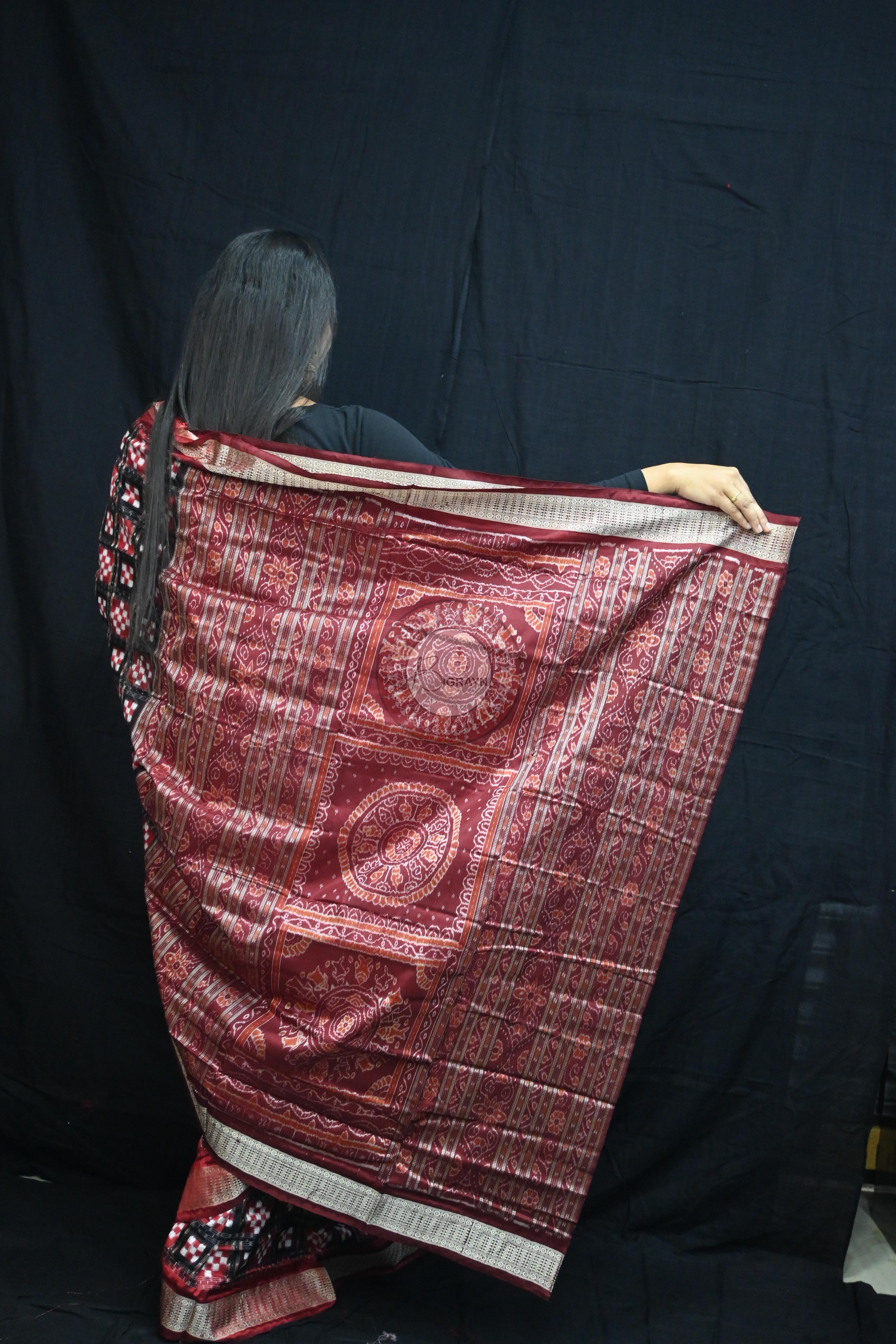 Black Maroon Pasapali Sambalpuri Silk Saree