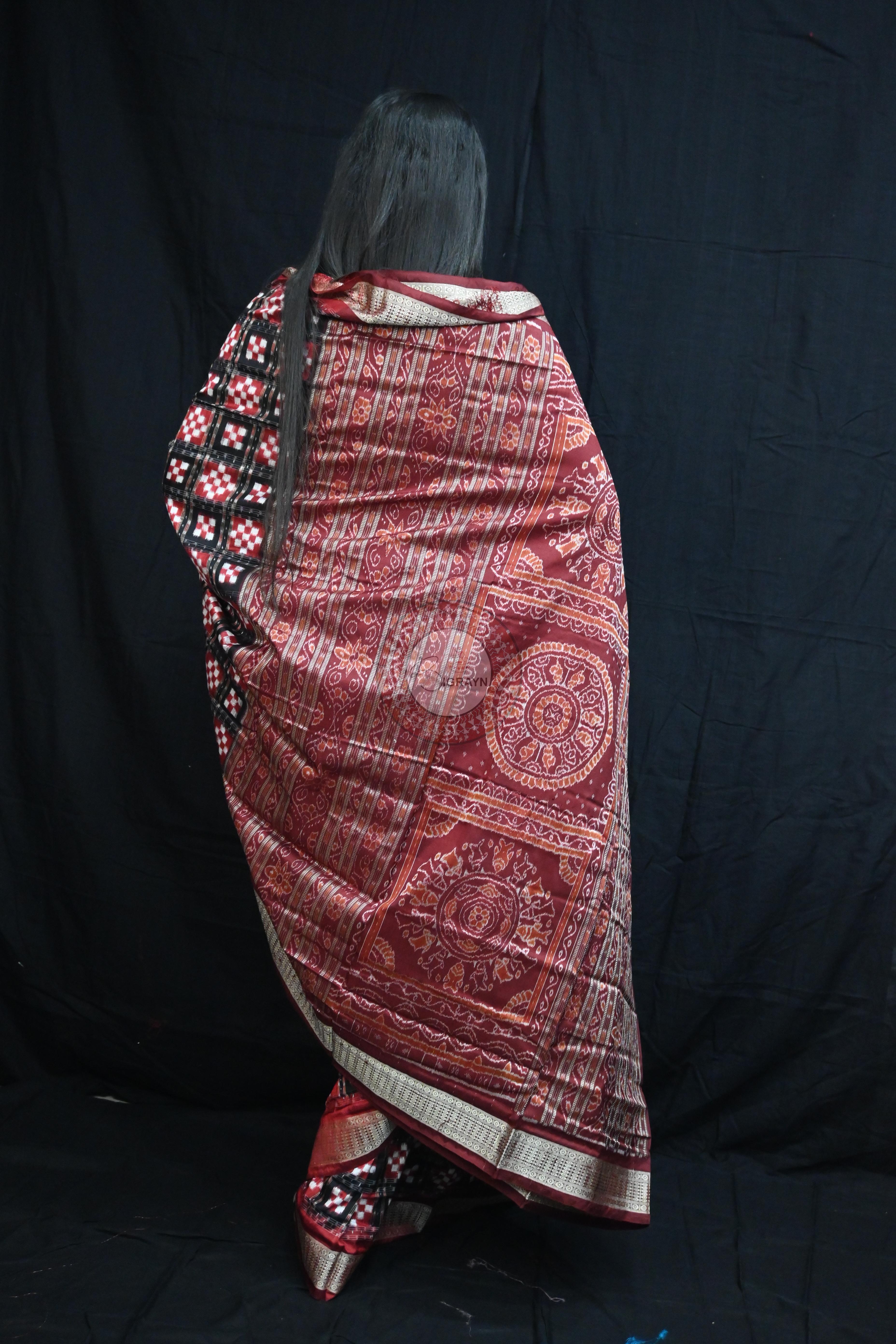 Black Maroon Pasapali Sambalpuri Silk Saree