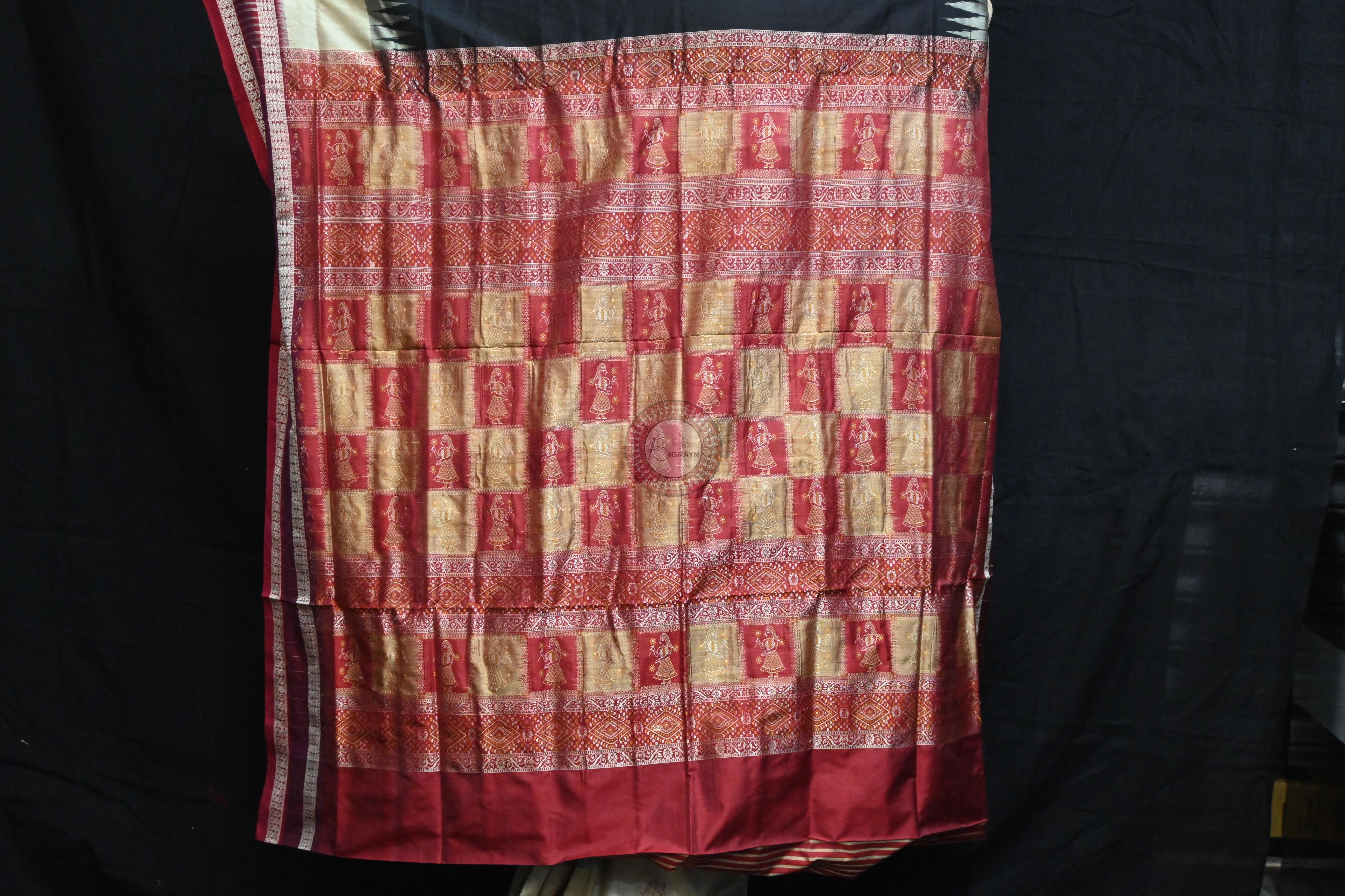Black Cream Doll Kathifera Bomkai Silk Saree