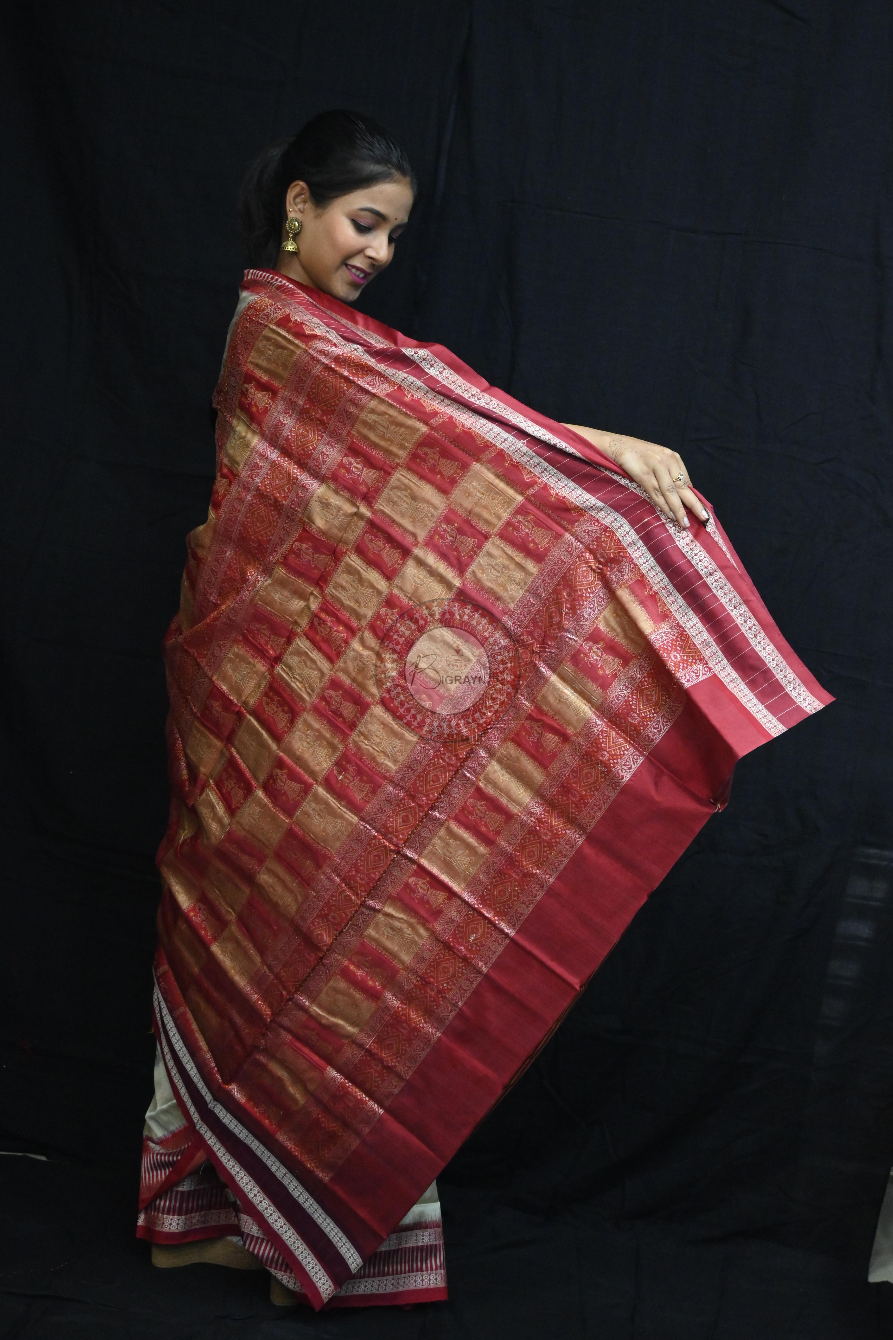 Black Cream Doll Kathifera Bomkai Silk Saree
