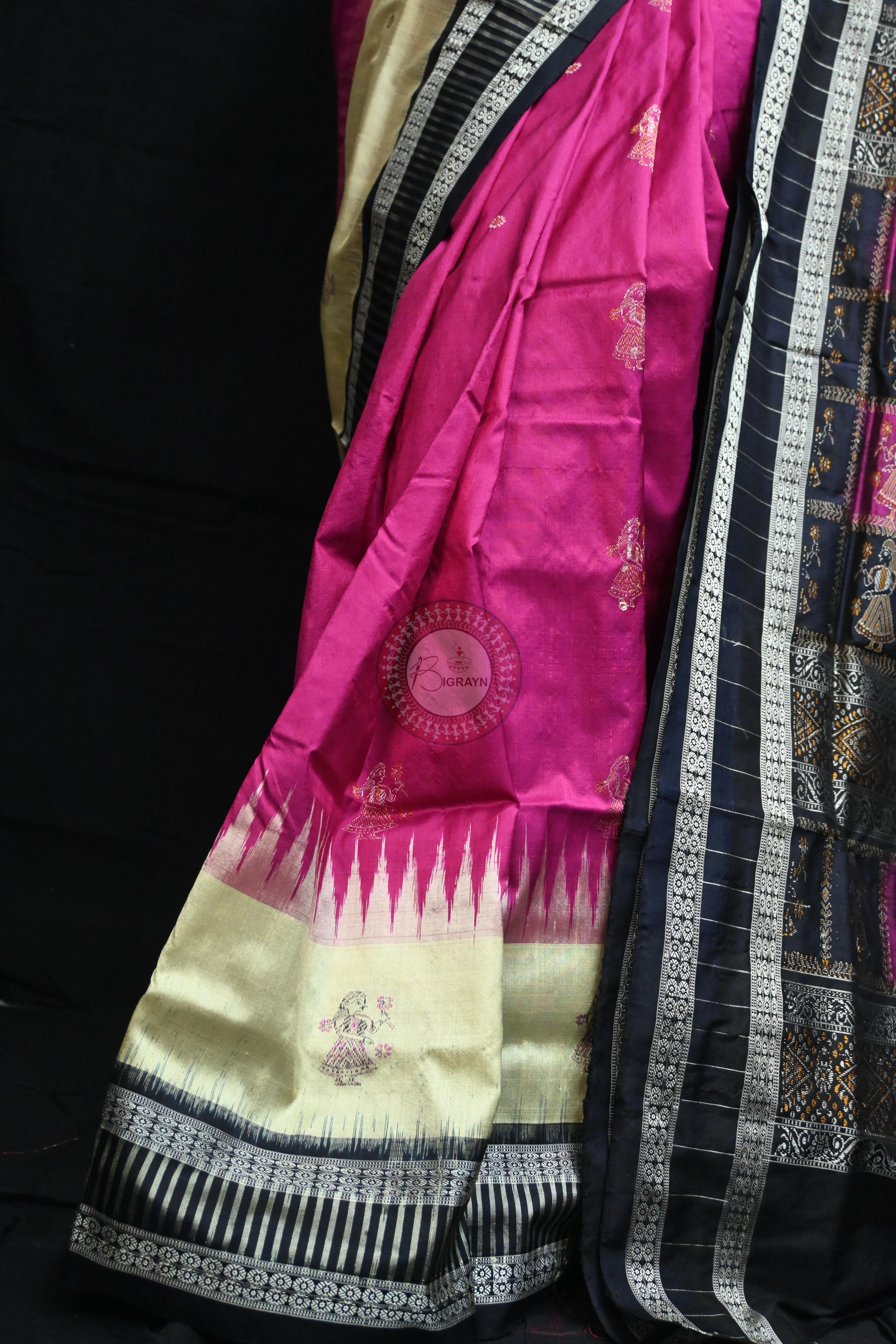 Magenta Cream Doll Kathifera Bomkai Silk Saree